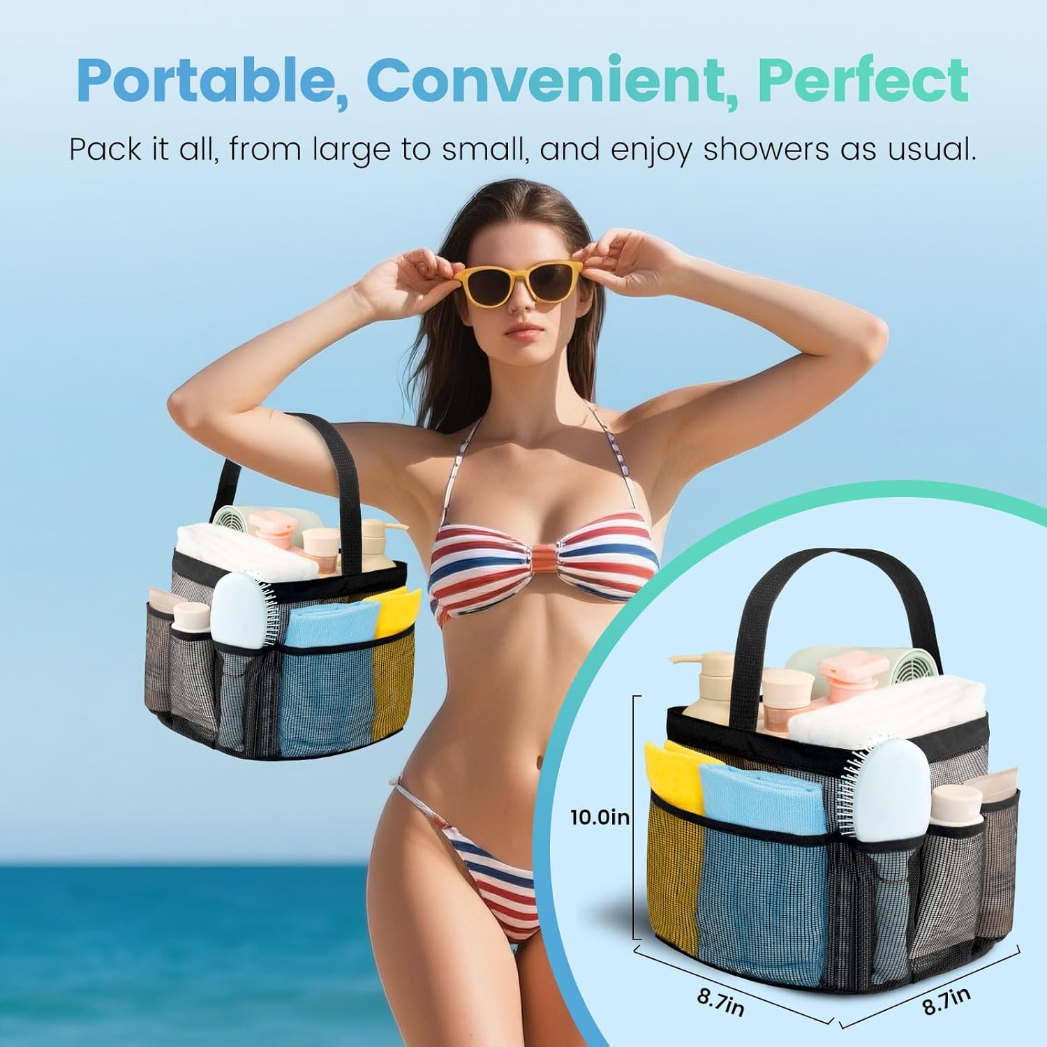 Asisnt Mesh Shower Caddy with 9 Pockets