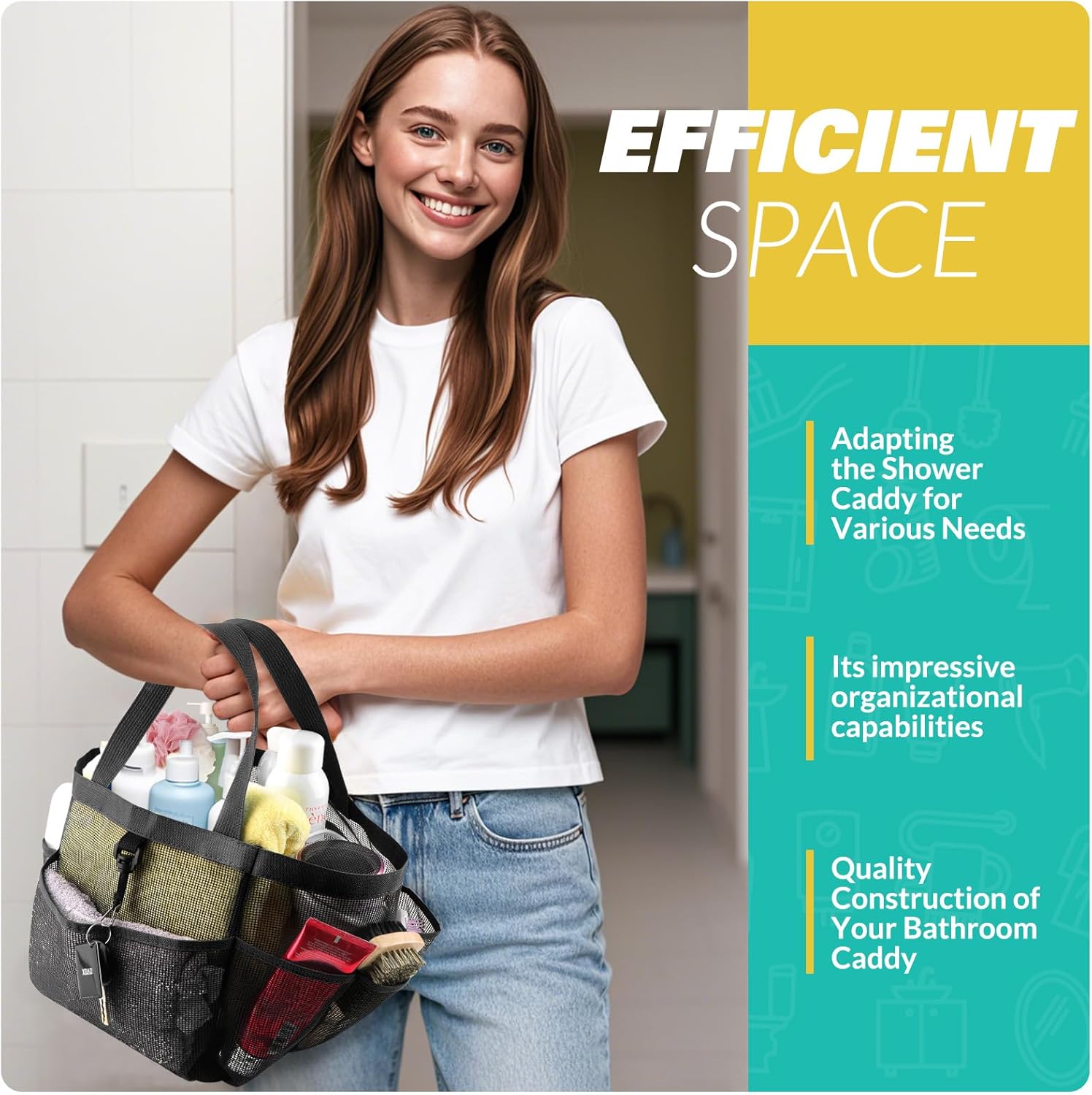 Ellipse Mesh Shower Caddy with 8 Pockets Portable for Dorm Room Travel Gym Beach