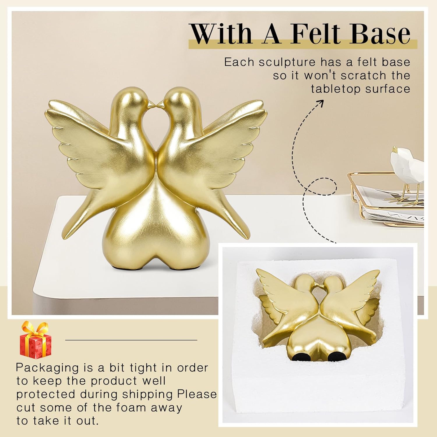 Gold Kissing Doves Figurines Home Decor Statues