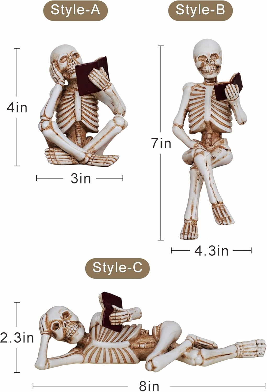 3 Piece Halloween Skeleton Statue Set