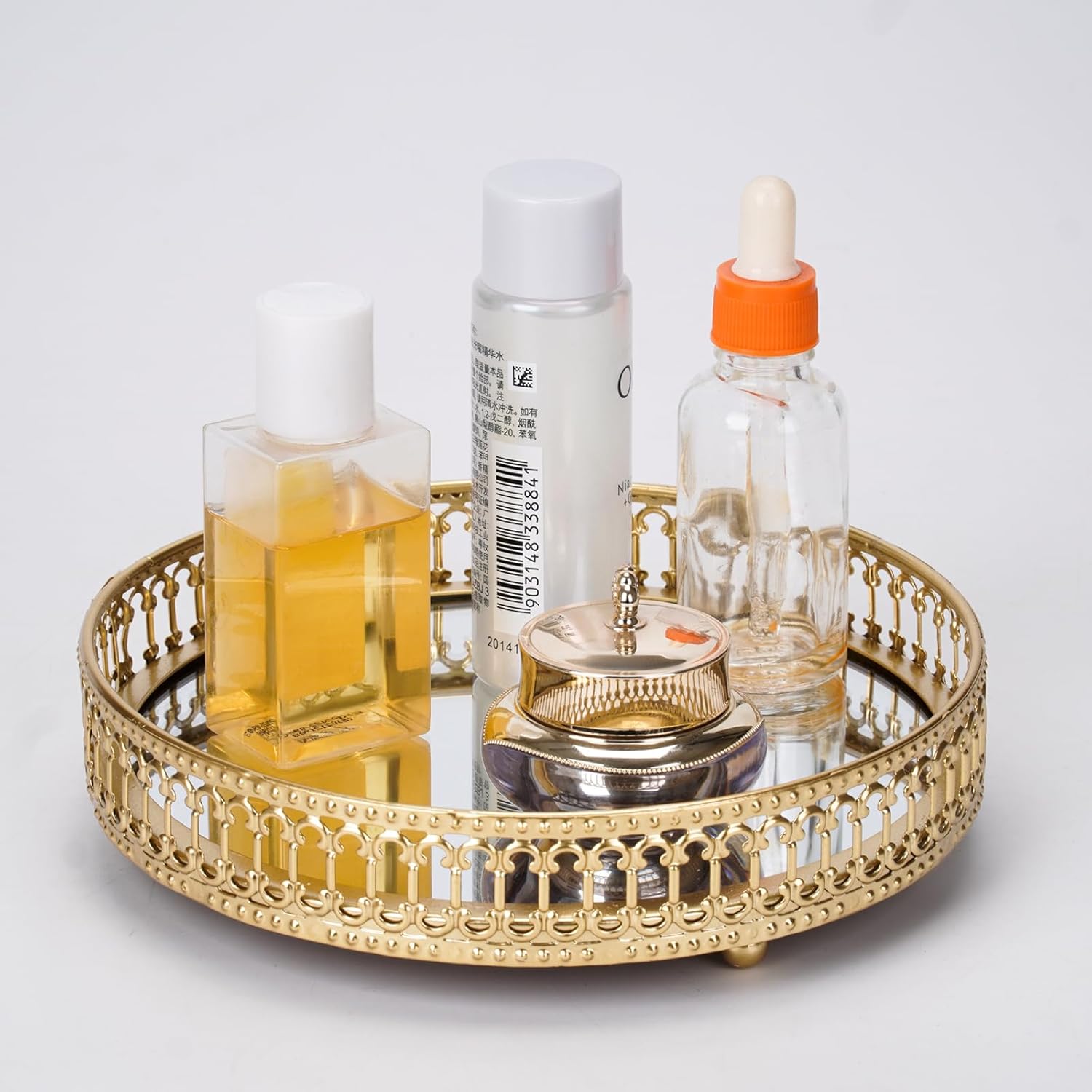 Gold Mirrored Vanity Tray for Bathroom Counter and Home Decor