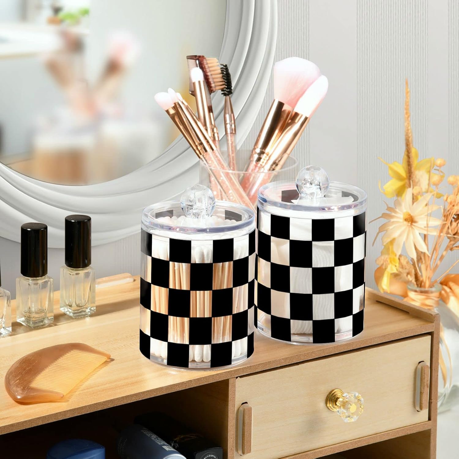 Fustylead 2 Pack Checkered Q-tip Holder Dispensers