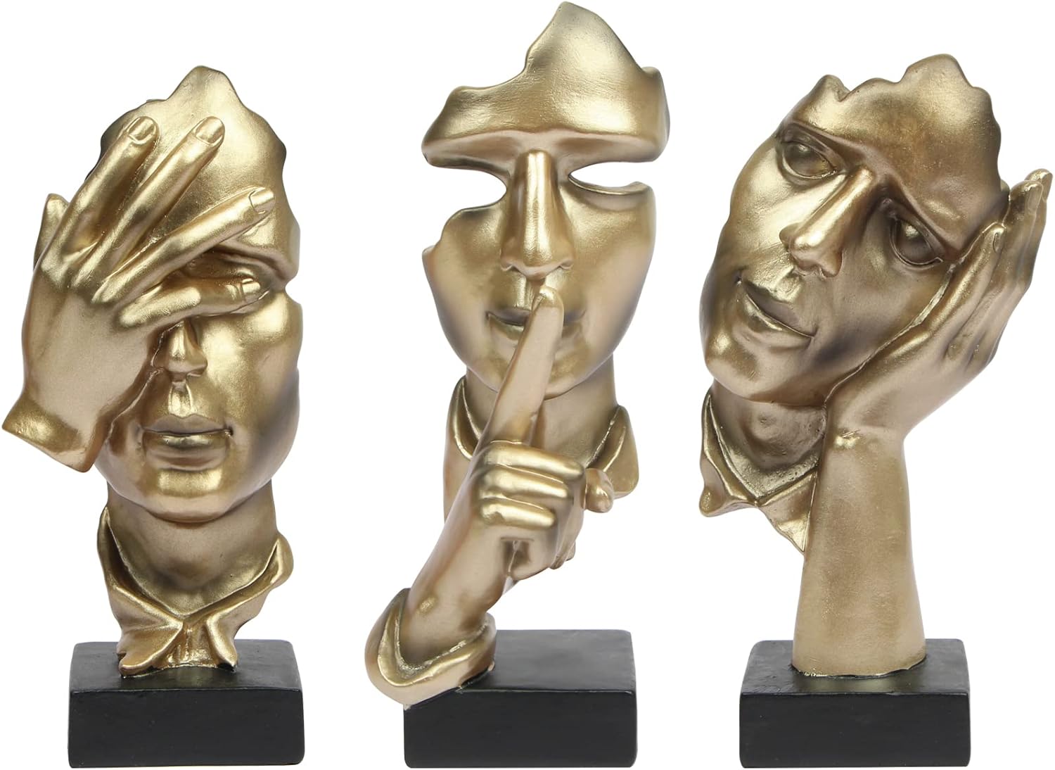 3 Pcs Thinker Statue Silence is Gold Modern Resin Decor