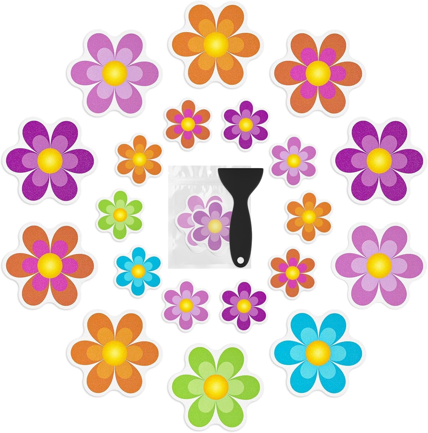 Non Slip Bathtub Stickers with Scraper 20 PCS Bright Flowers Design