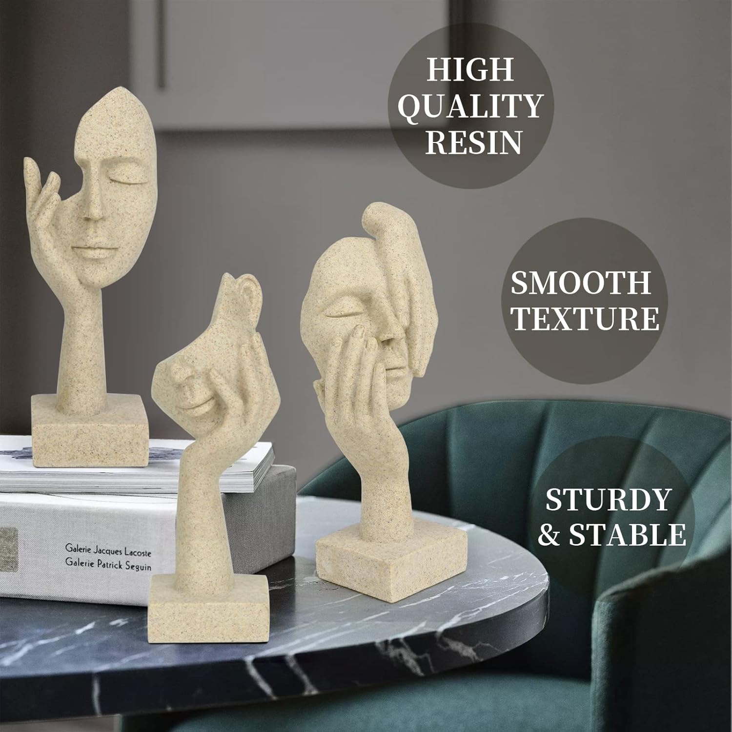 3 Pcs Thinker Statue Modern Home Resin Sculptures