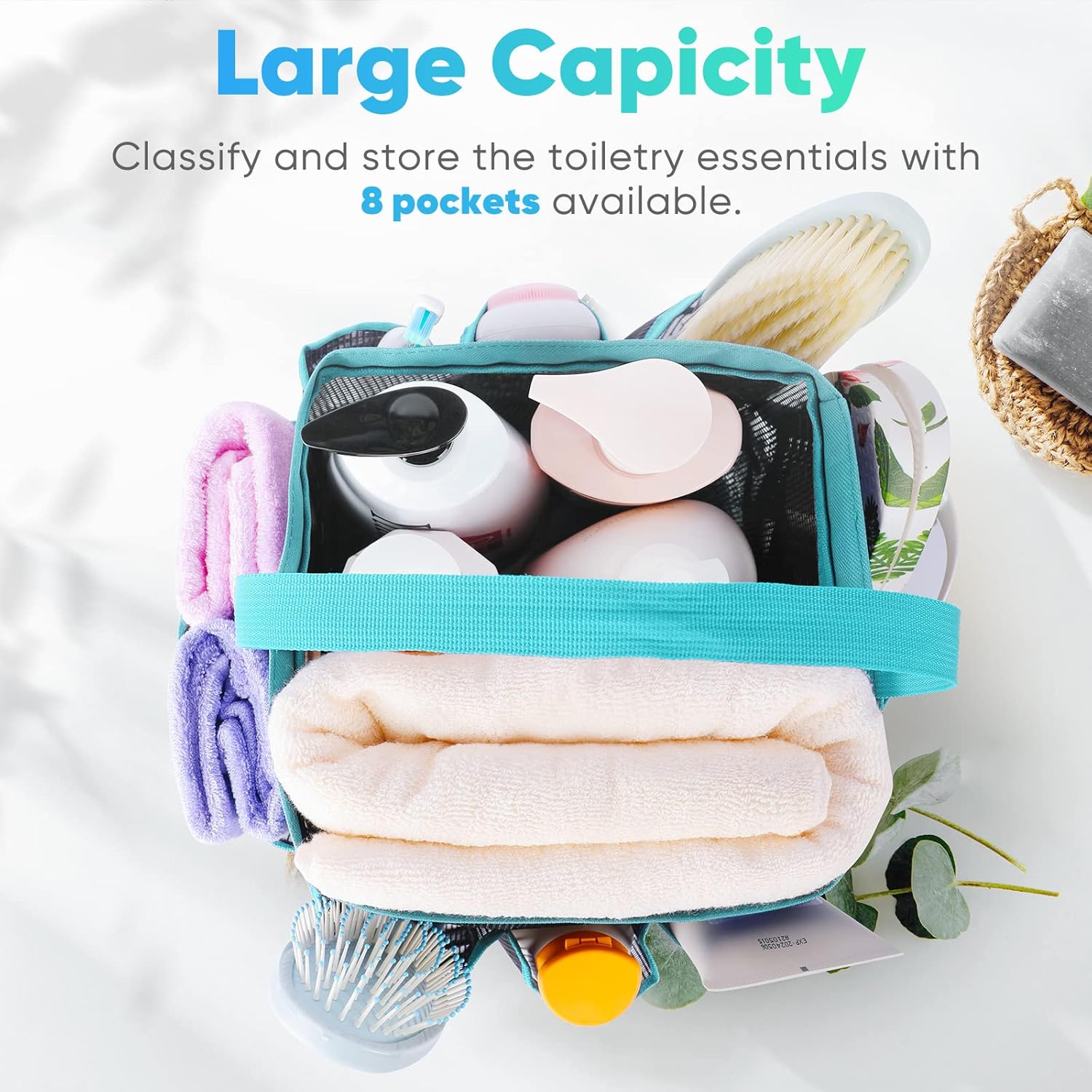 EUDELE Mesh Shower Caddy with 8 Pockets Portable