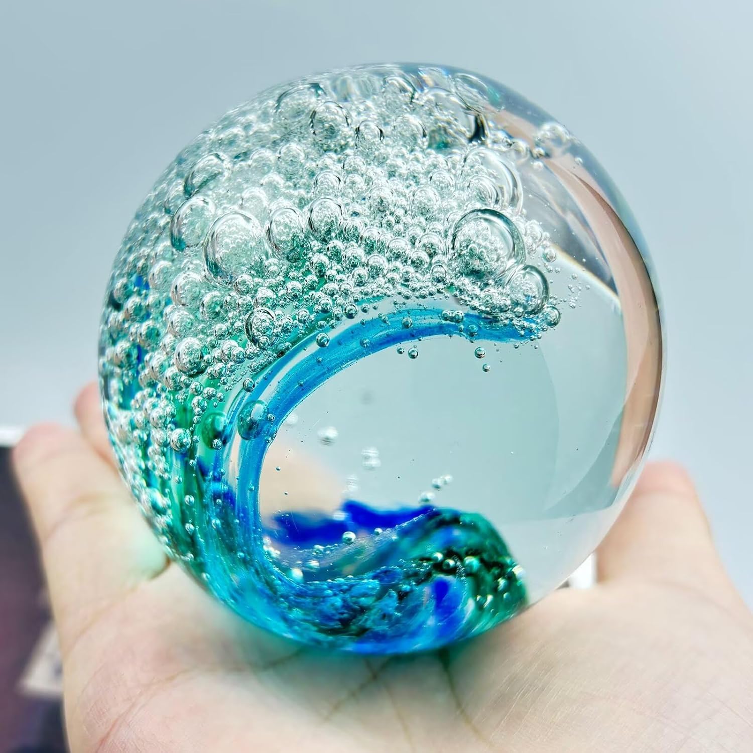 Decorative Crystal Ball Ocean Waves Blown Glass Sea Art