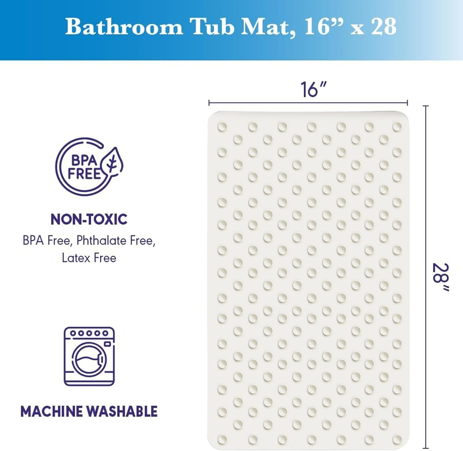 Epica Non Slip Bath Mat - 16 x 28 Real Rubber