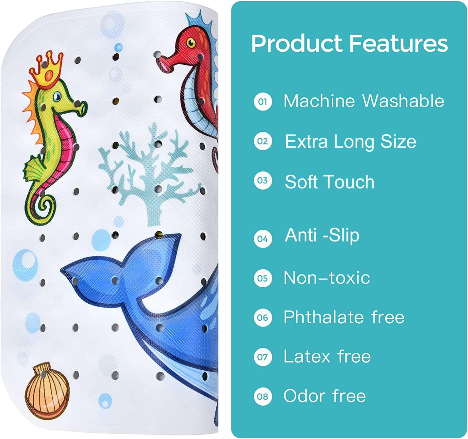 Tubozadi Baby Bath Mat with Suction Cups and Drain Holes