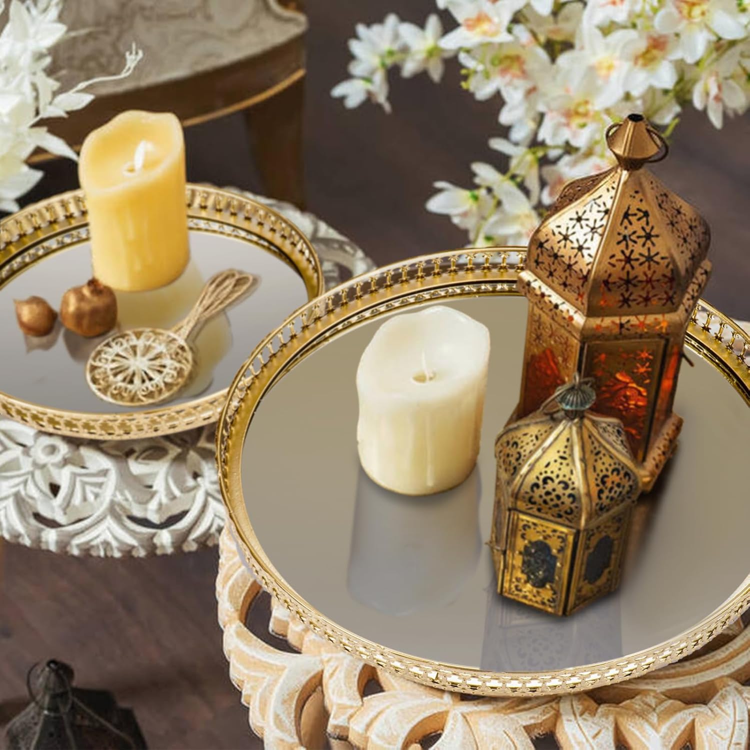 Gold Mirrored Vanity Tray for Bathroom Counter and Home Decor