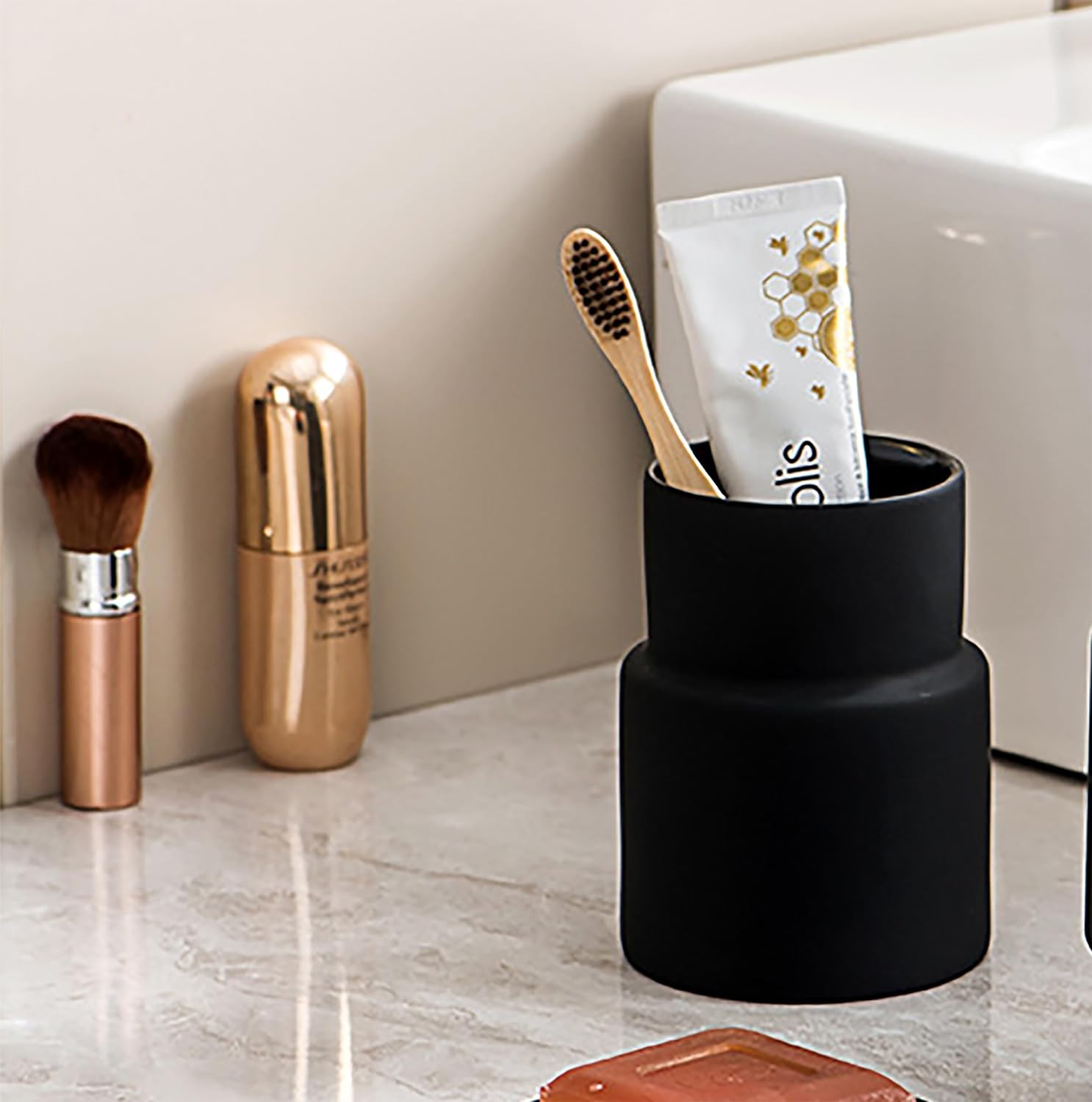 Modern Matte Ceramic Toothbrush Holder Black
