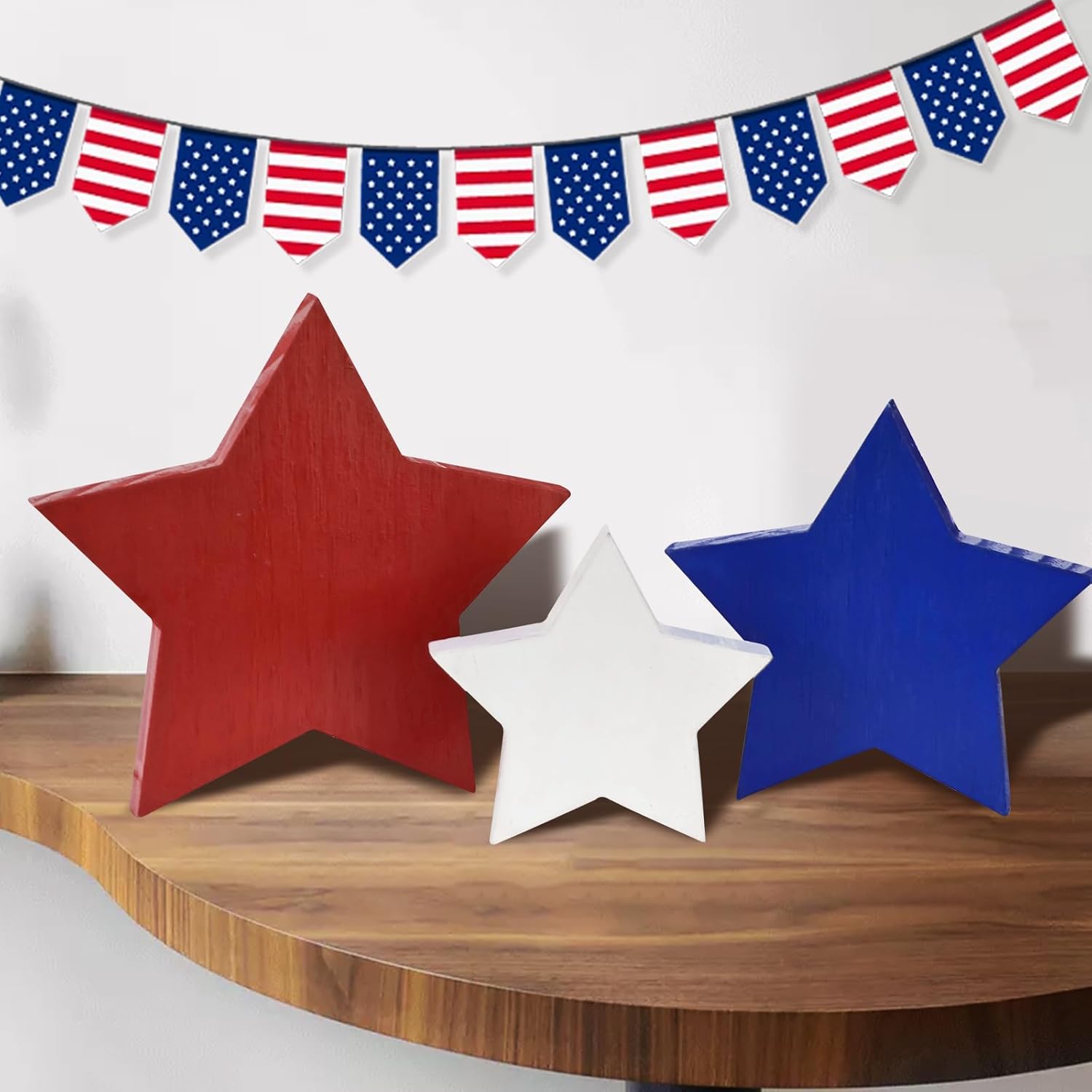 PICTTY 4th of July Stars Decor 3PC Wooden Set