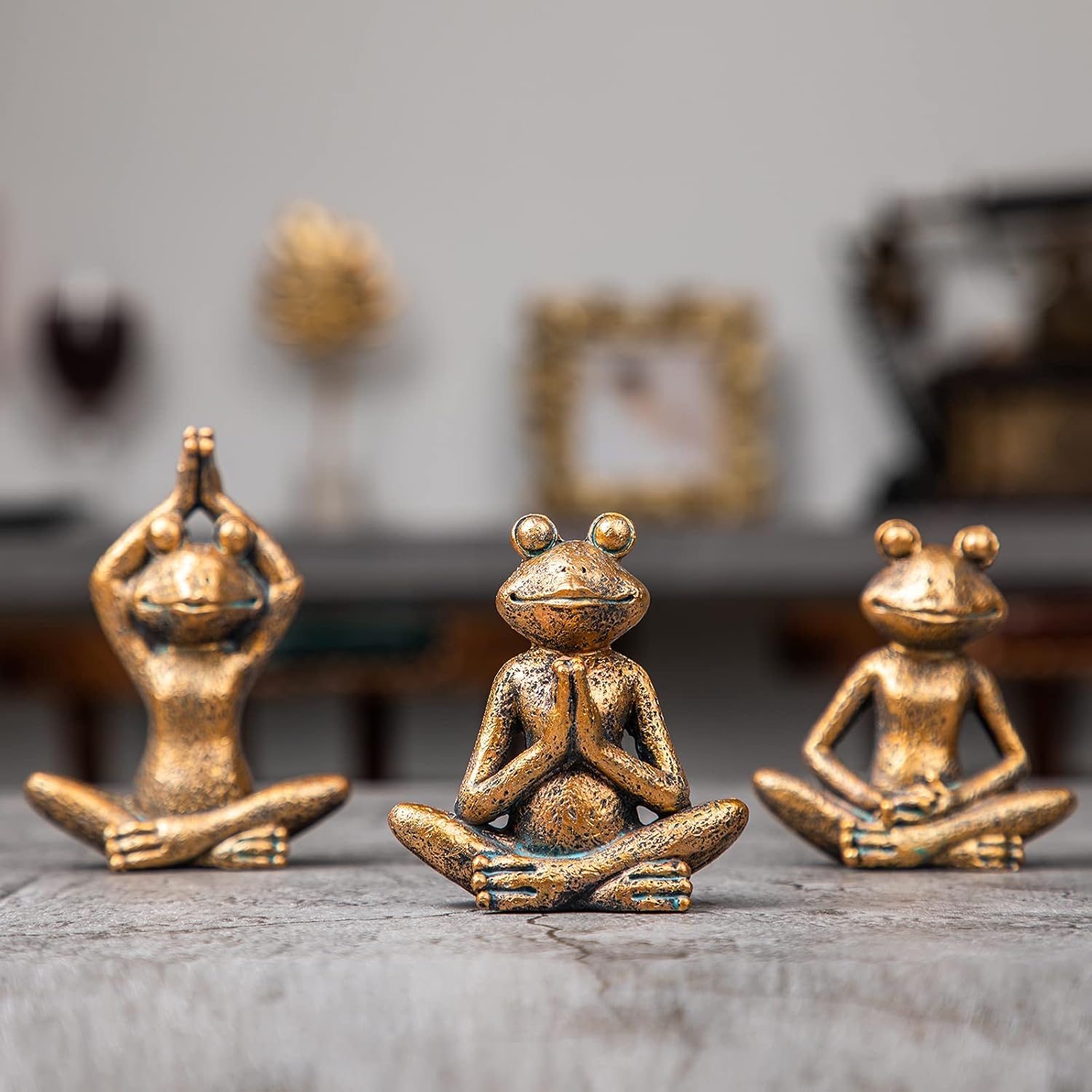 Smadeer Bronze Frog Figurines 3-Piece Yoga Set
