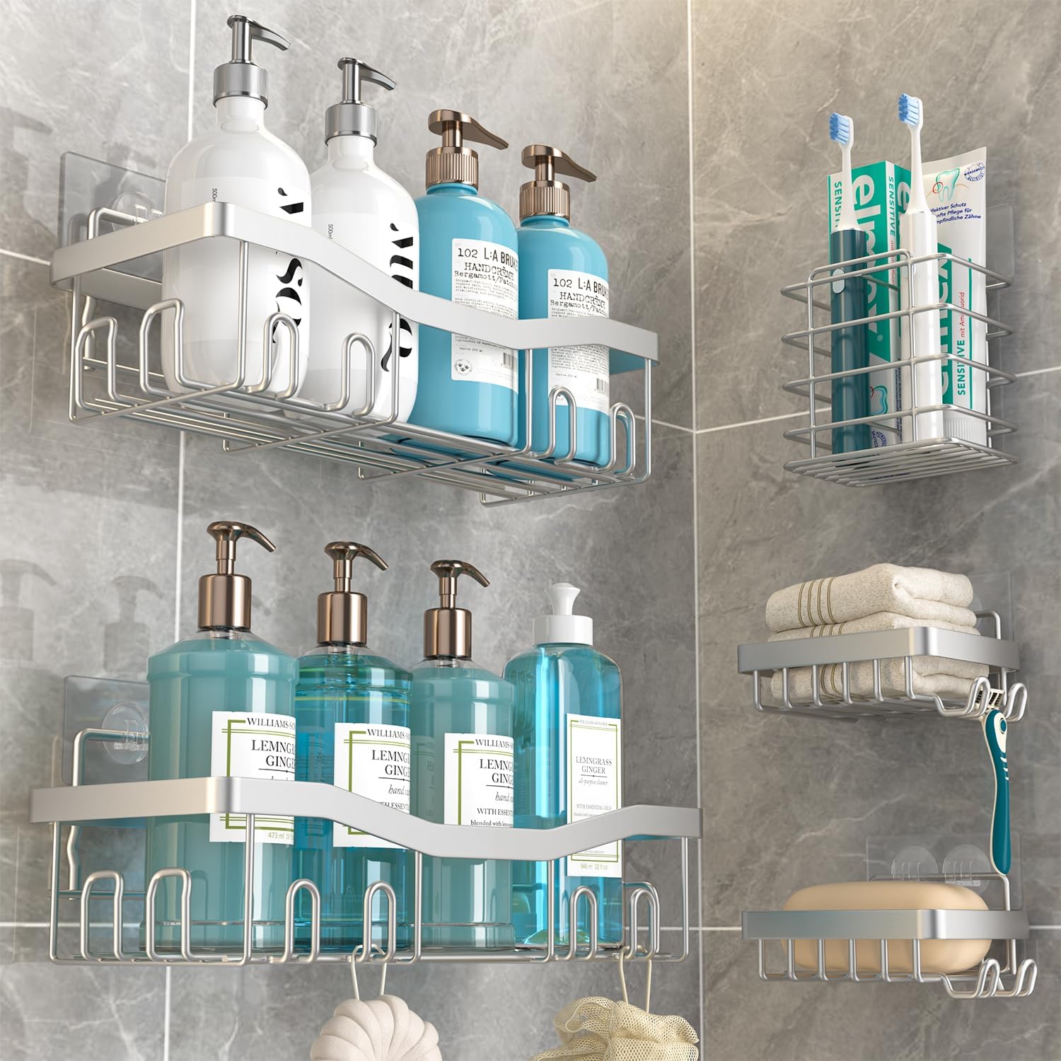 Youvip 5-Pack Shower Organizers Set Silver