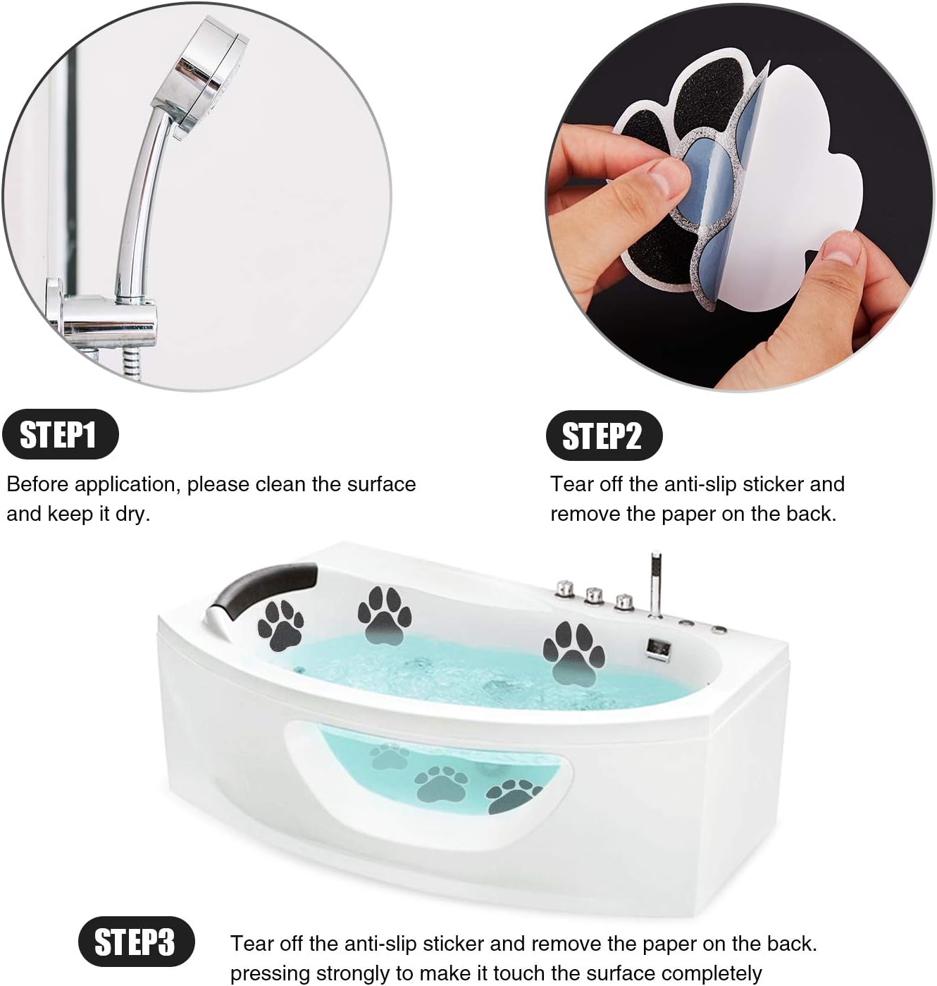 Non-Slip Bathtub Stickers 20PCS Black Safety Treads