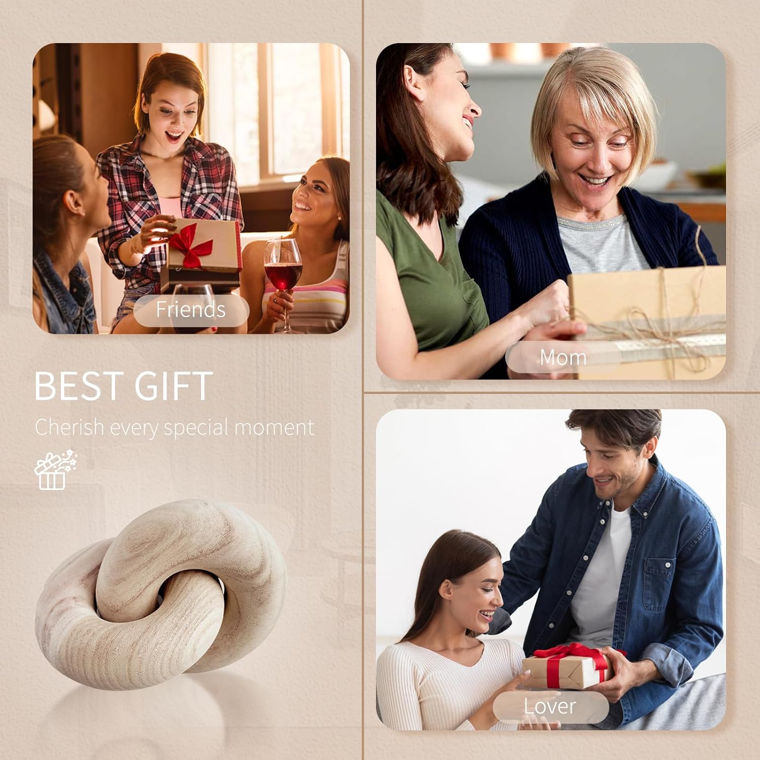 2 Link Decorative Wooden Chain - Boho Rustic Living Room Dcor