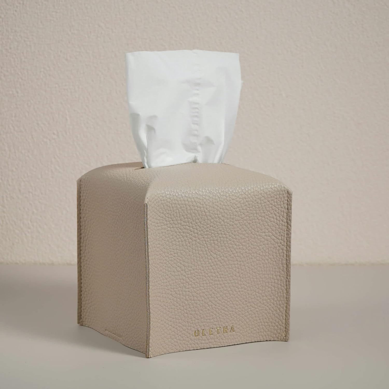 OLETHA Square Tissue Box Cover - Light Taupe 1