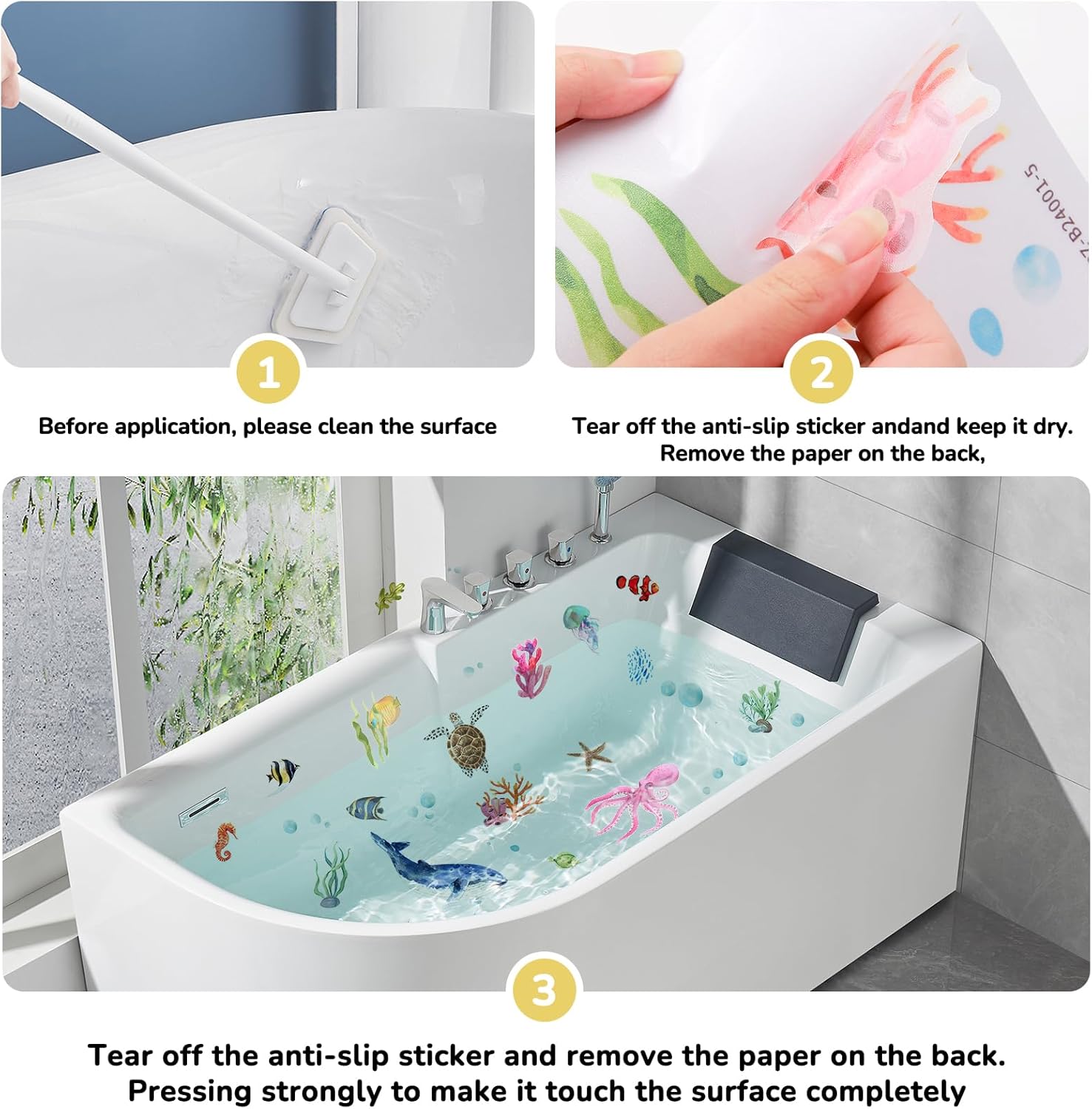 Non-Slip Bathtub Stickers with Cute Sea Animal Designs