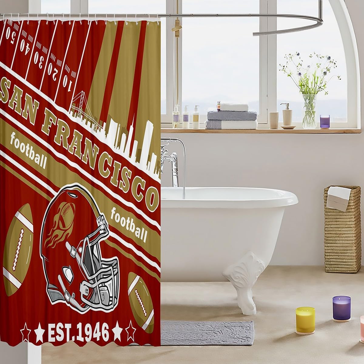 Feelyou Football Bath Curtain 72x84 San Francisco Design
