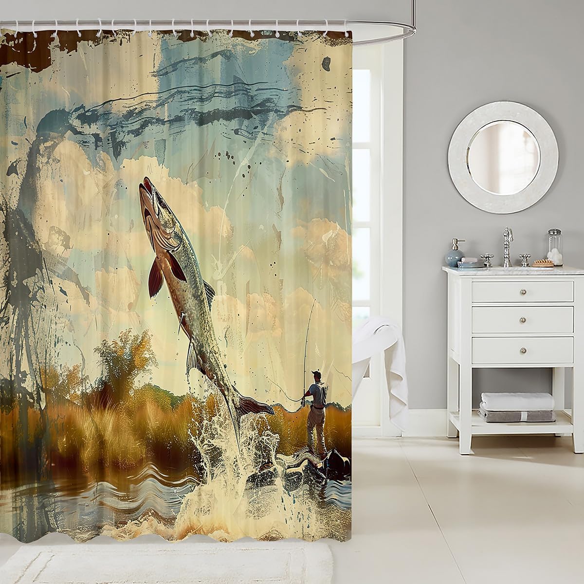 Feelyou Bass Fish Shower Curtain Set 72x72 Room Decor