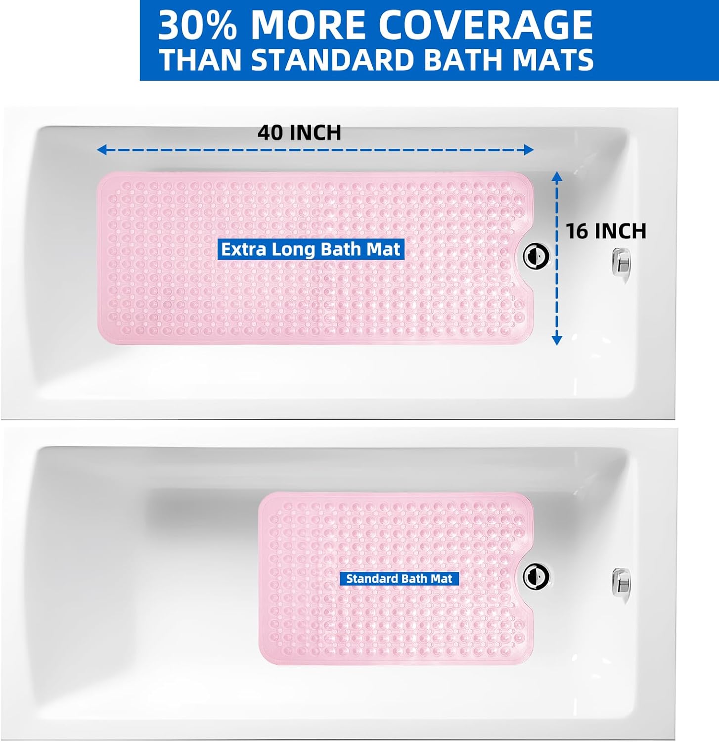 MOONFLY Extra Long Non-Slip Bath Mat 40x16 Inches