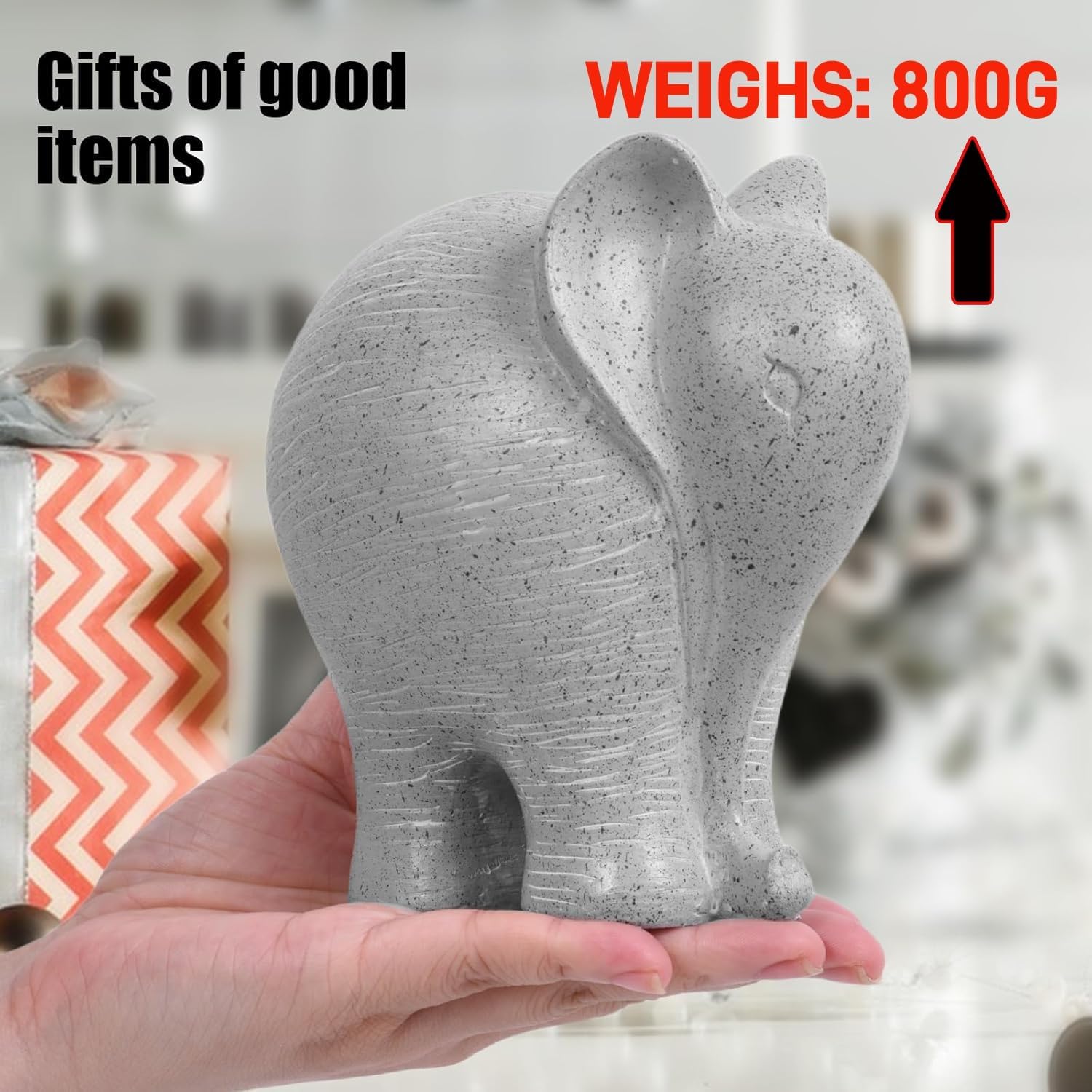 Elephant Statue Robust Resin 55 H Modern Decor for Bookshelf Office Living Room Light Gray