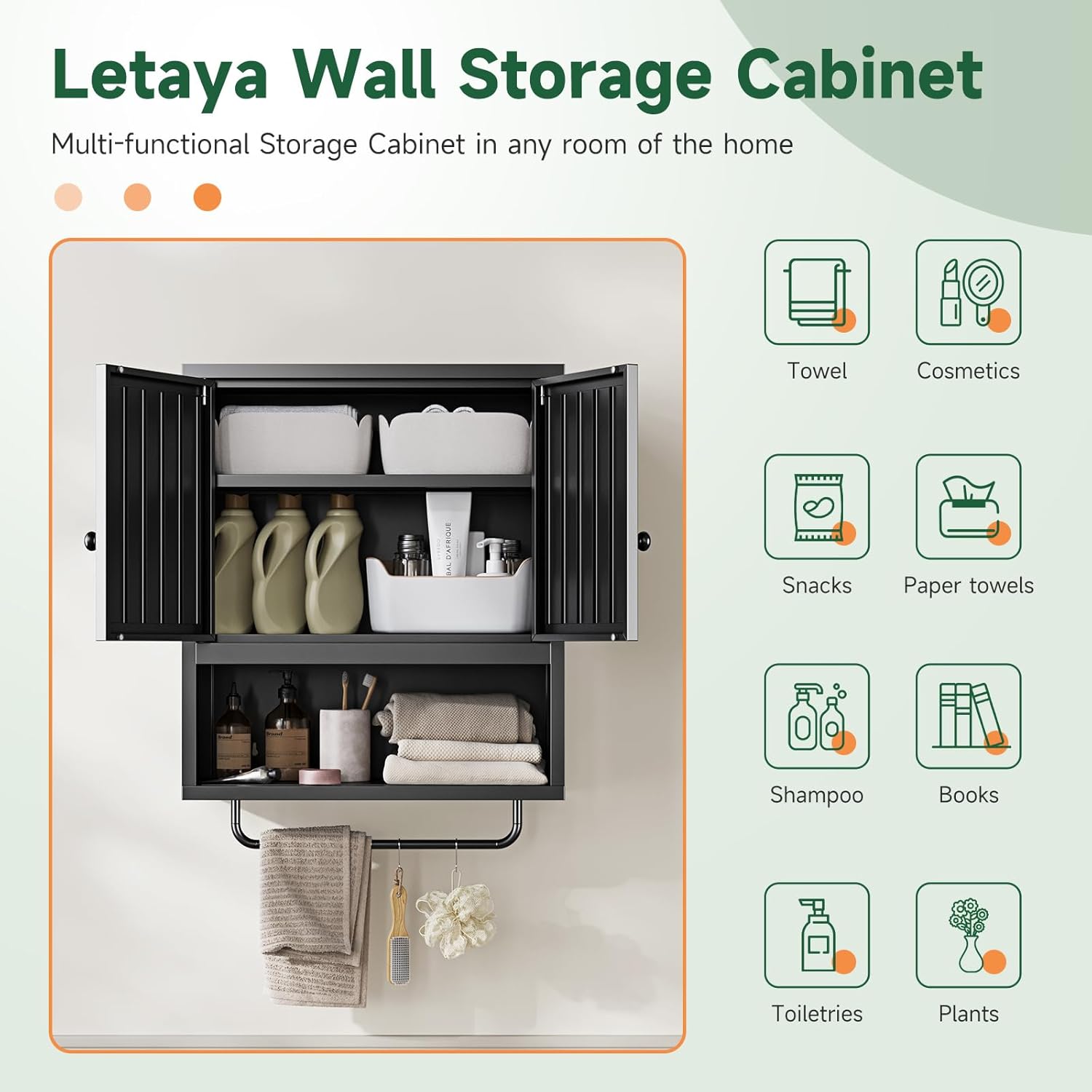 Letaya Metal Bathroom Cabinet with 2 Doors and Towel Rack