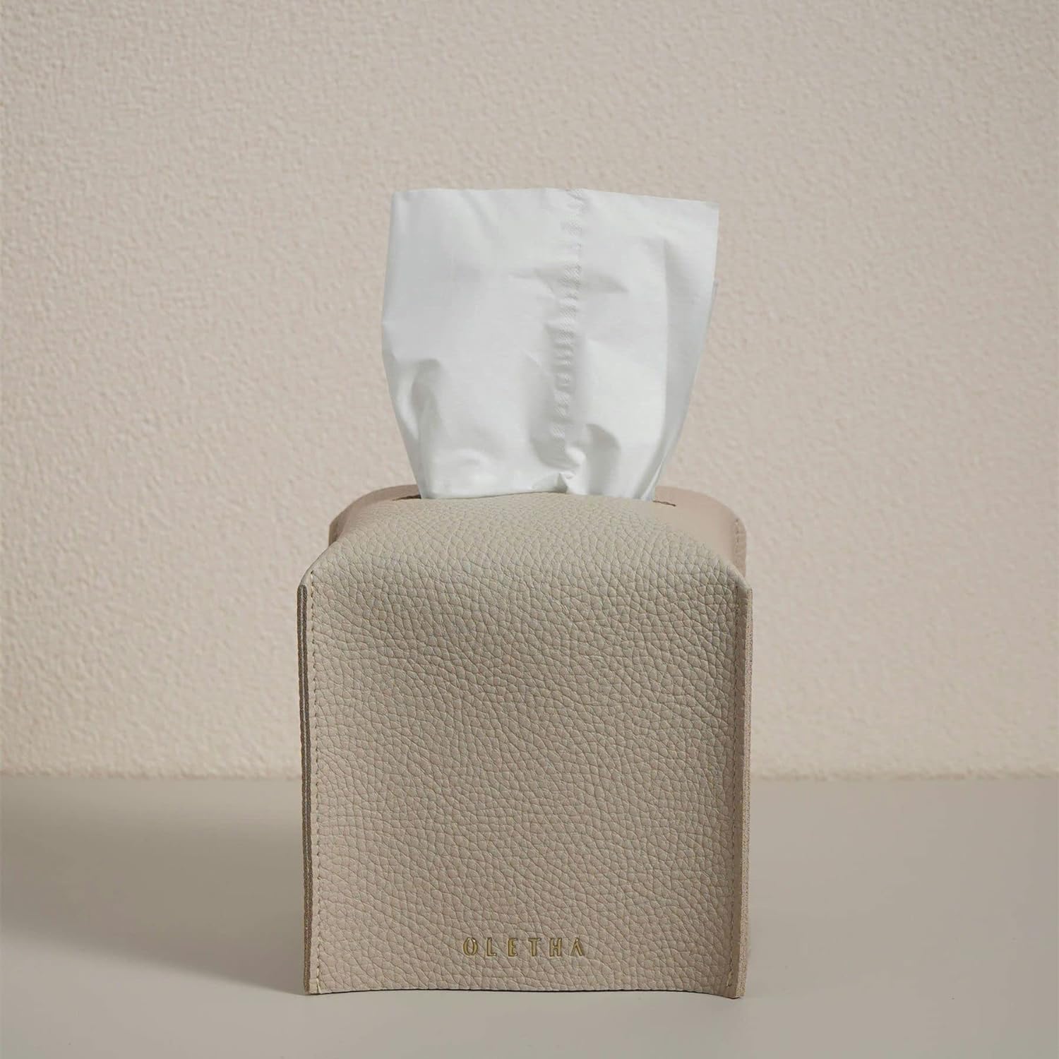 OLETHA Square Tissue Box Cover - Light Taupe 1