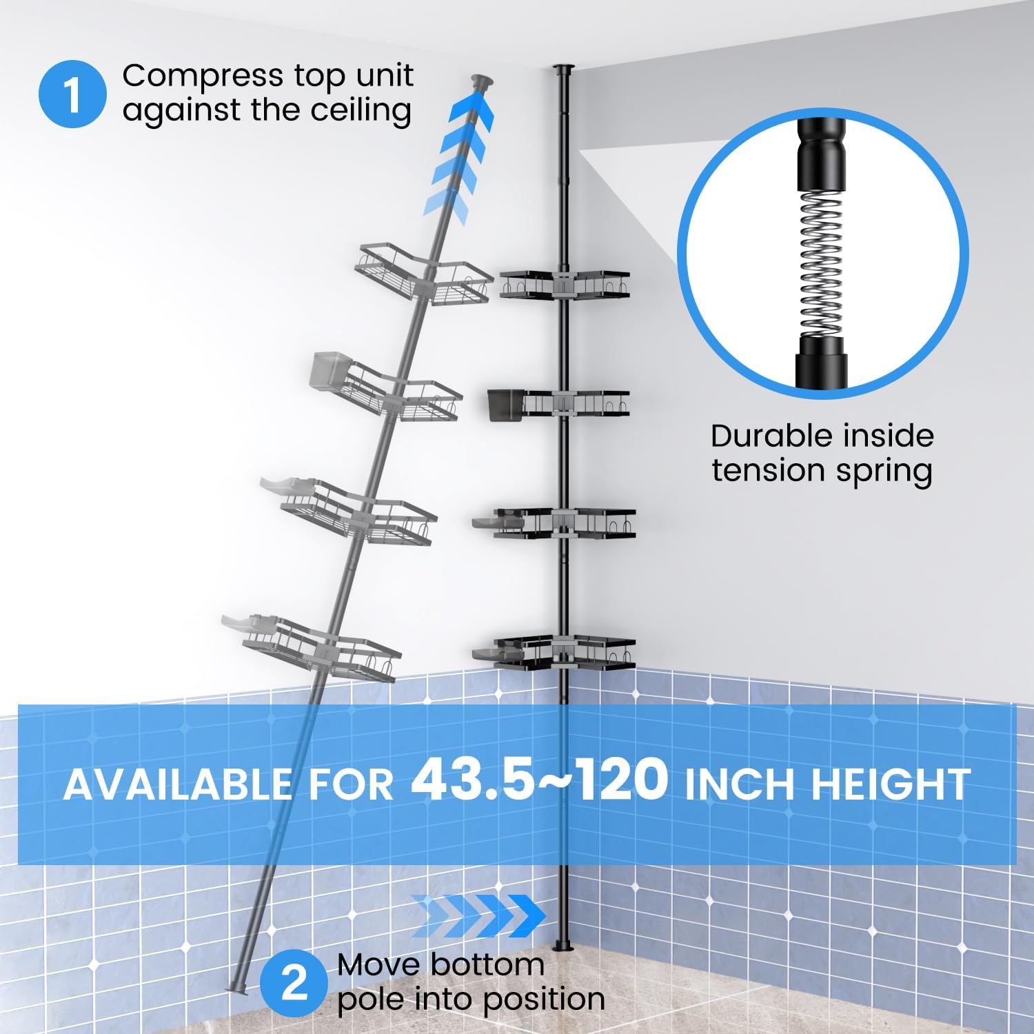 Aitatty Corner Shower Caddy Tension Pole 4 Tier