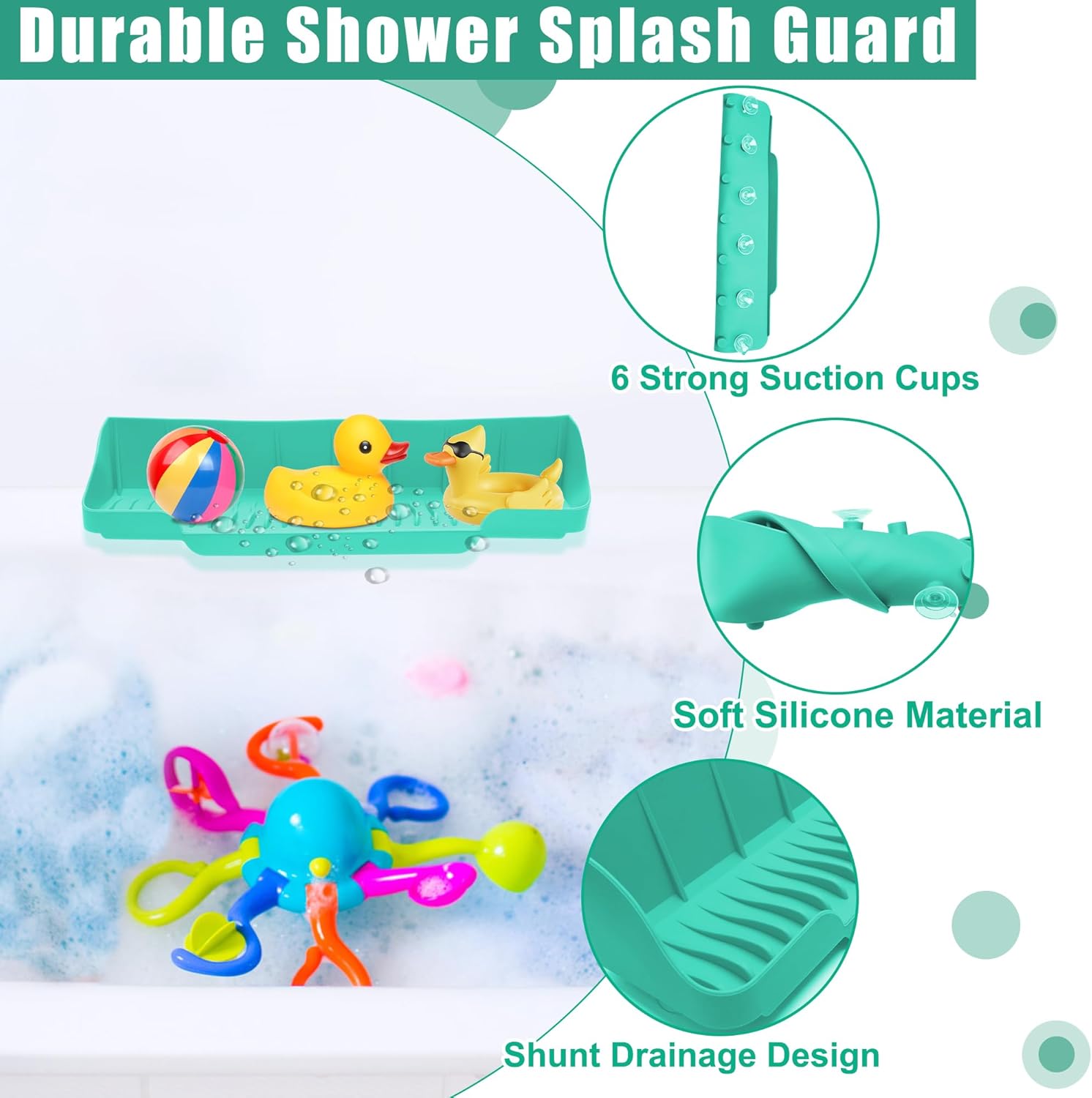 165 Inch Silicone Bathtub Splash Guard with 6 Suction Cups