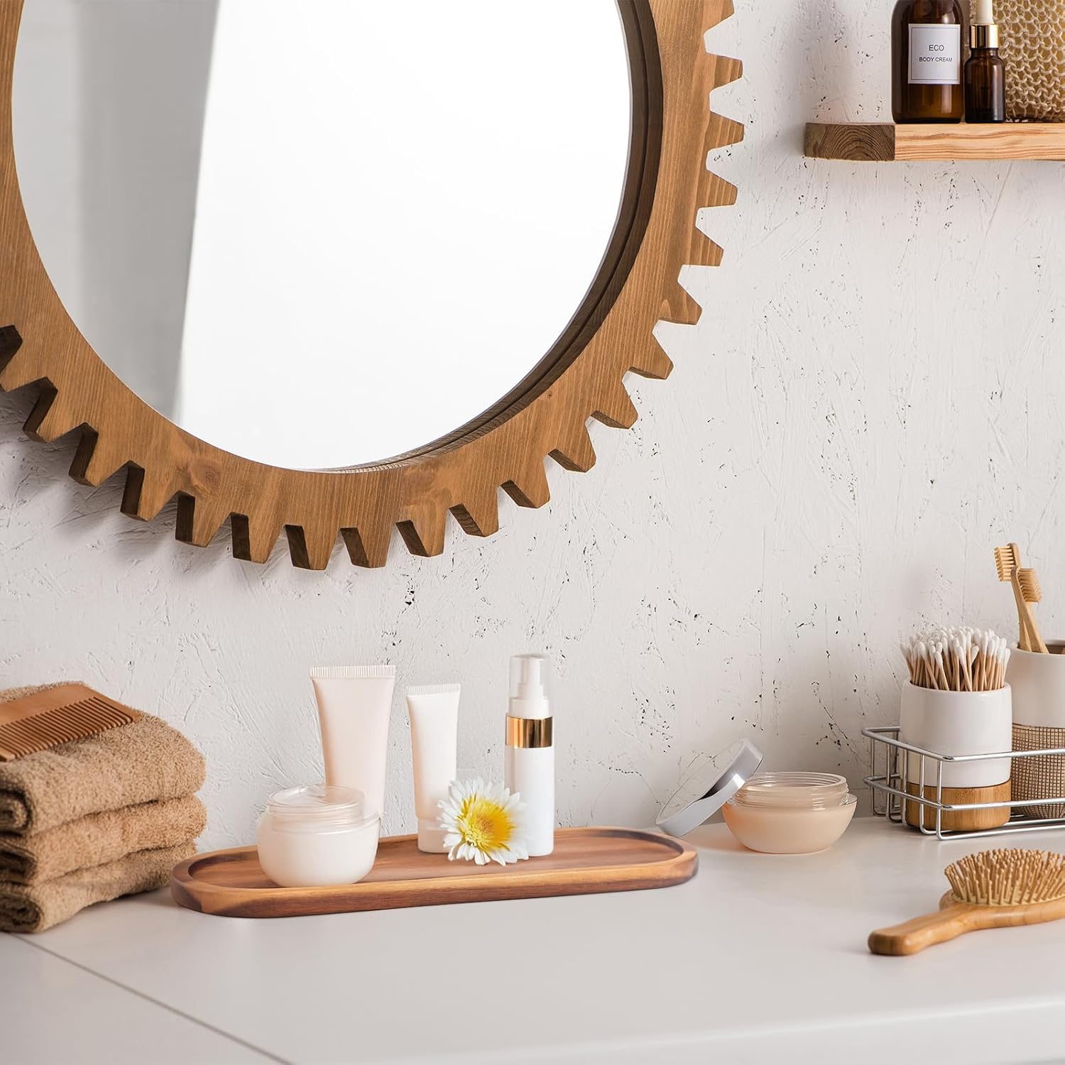GinSent Wooden Vanity Bathroom Tray with Raised Edges