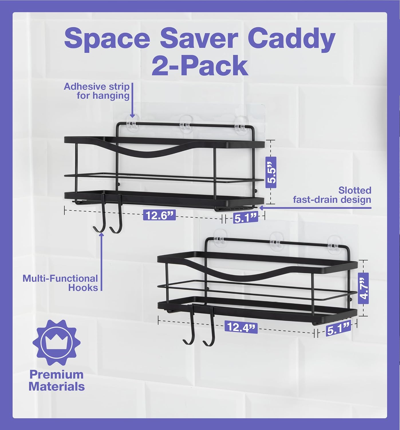 KINCMAX Premium Shower Caddy with 4 Hooks