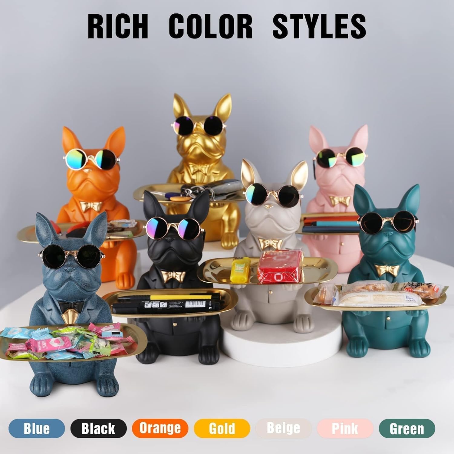 French Bulldog Resin Statue Key Holder Tray Decor