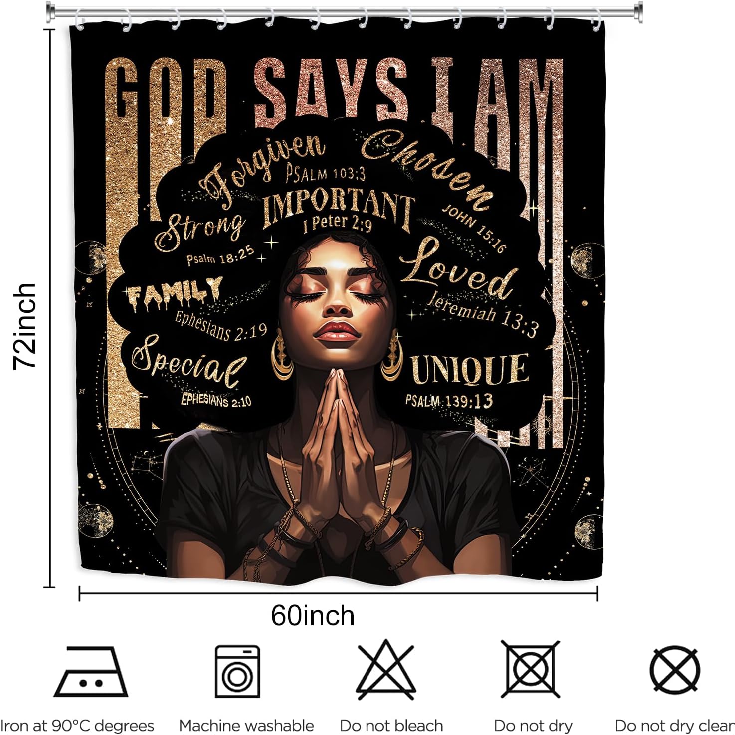 Kalmico African American Shower Curtain Set - Black Bible Quotes Motivational