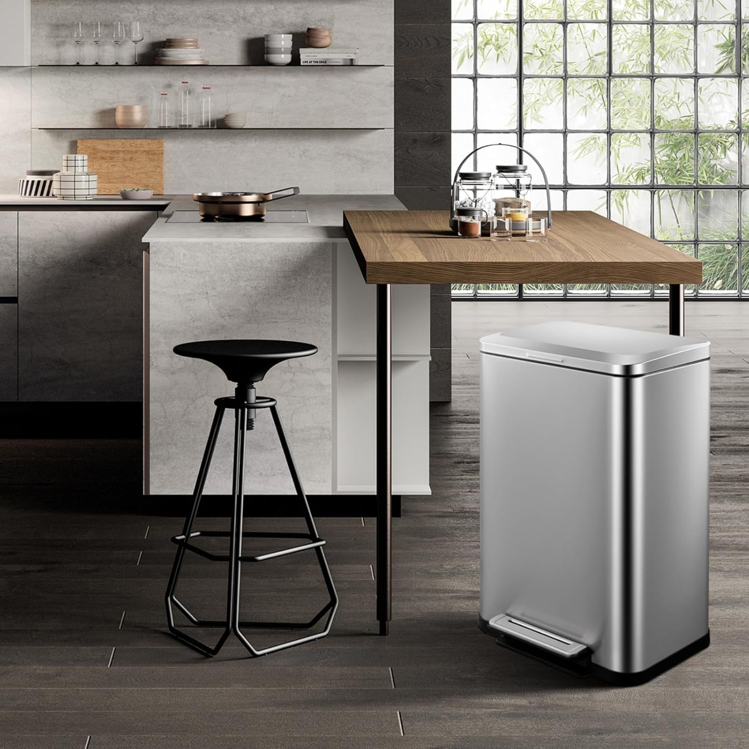 Sunvasagoo 132 Gallon Hands-Free Trash Can - Rectangular Soft Close Fingerprint Resistant
