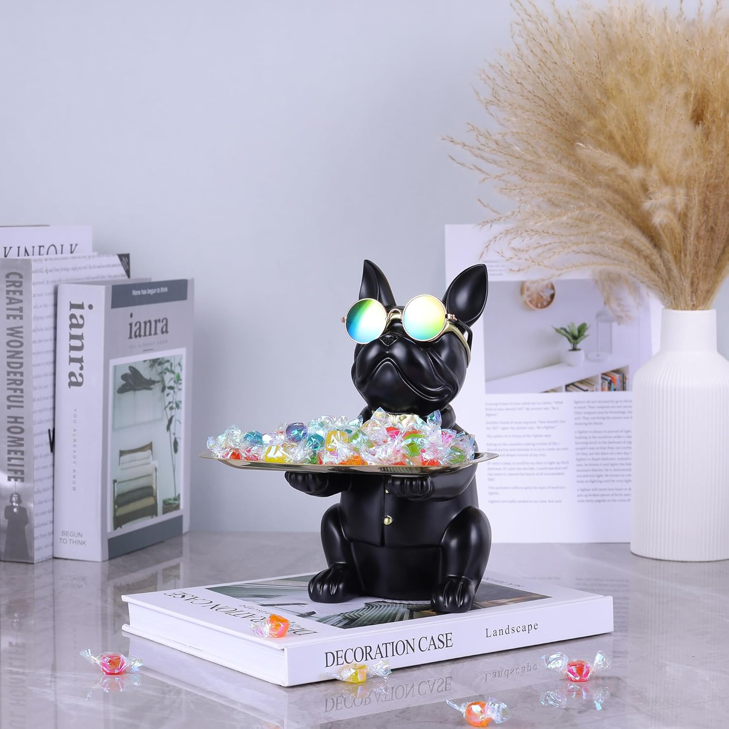 French Bulldog Resin Statue Key Holder Tray Decor