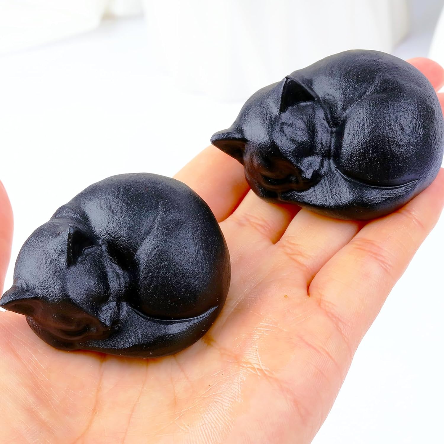 Black Obsidian Cat Statue 21 Inch Healing Crystal Decor for Home Office Desk