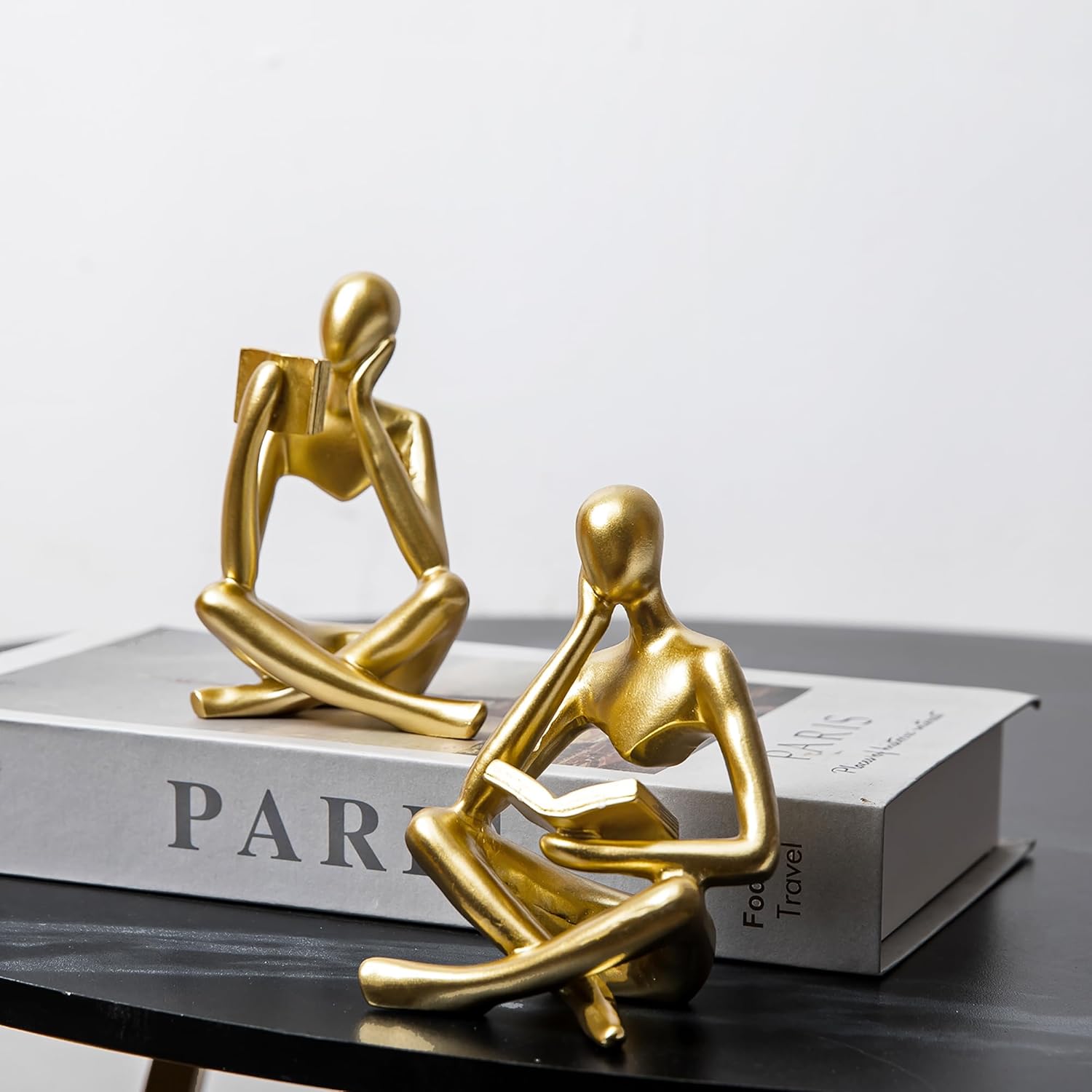 Reading Thinker Statue Set of 2 Modern Abstract Art Decor