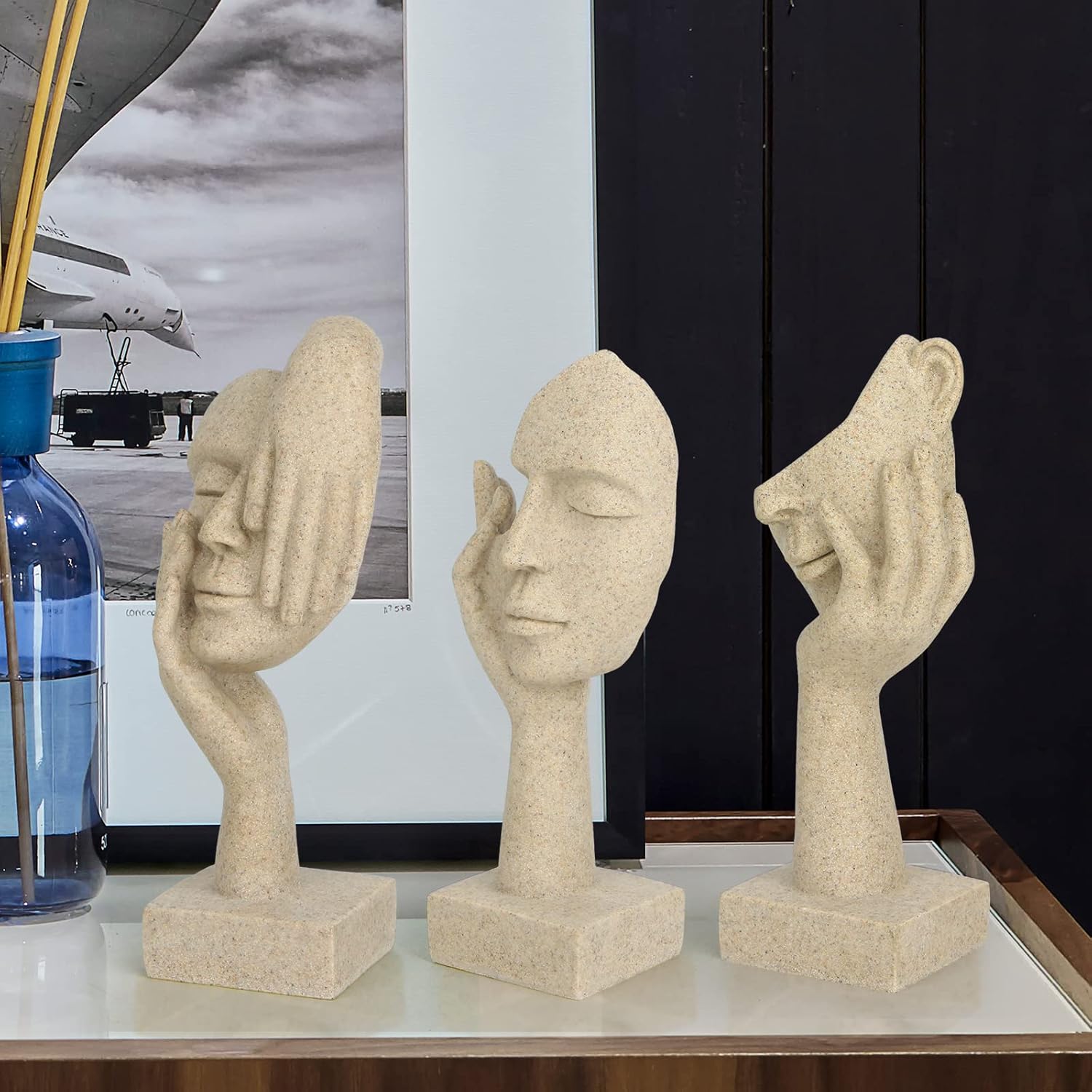 3 Pcs Thinker Statue Modern Home Resin Sculptures