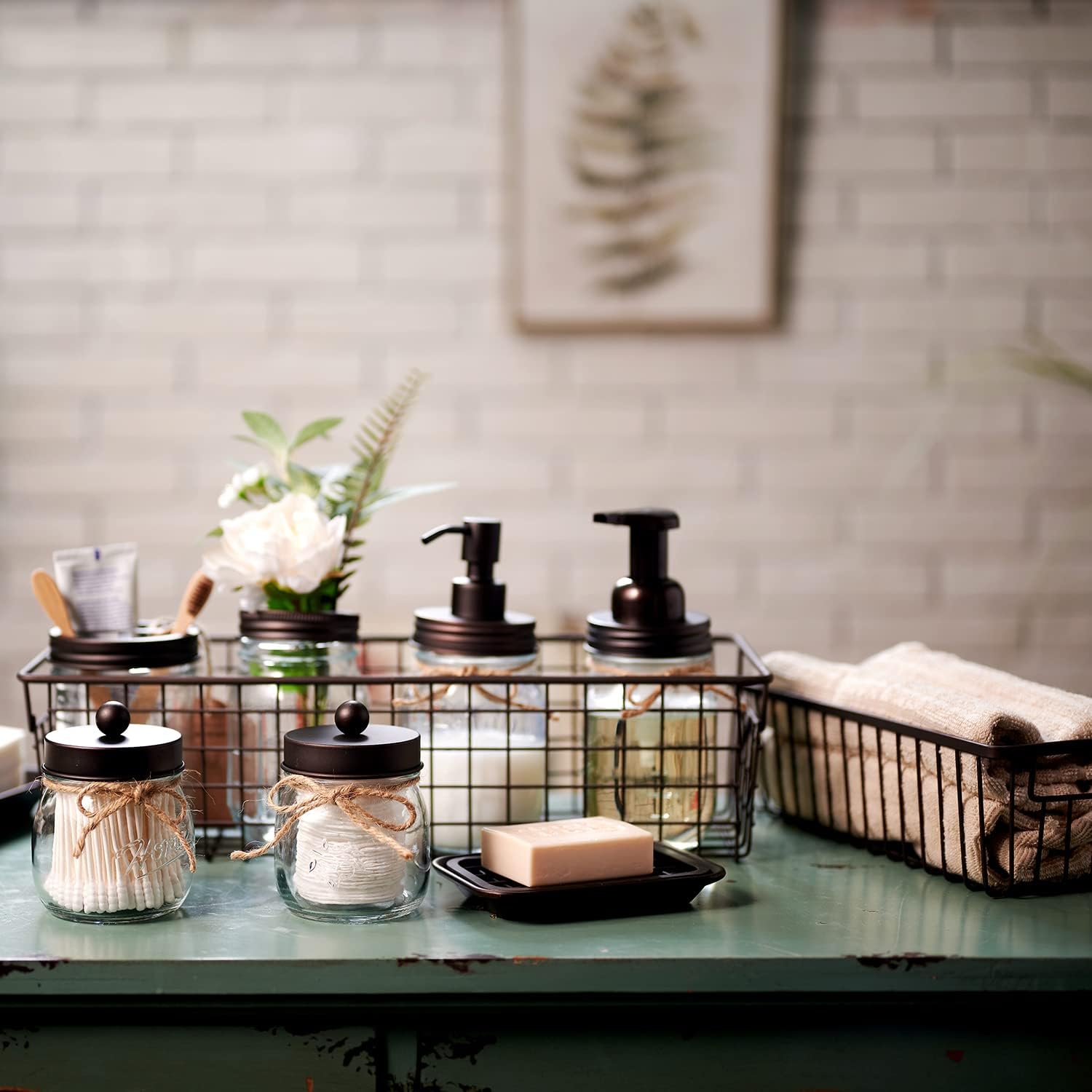 SheeChung 6Pcs Mason Jar Bathroom Set - Rustic Farmhouse Decor
