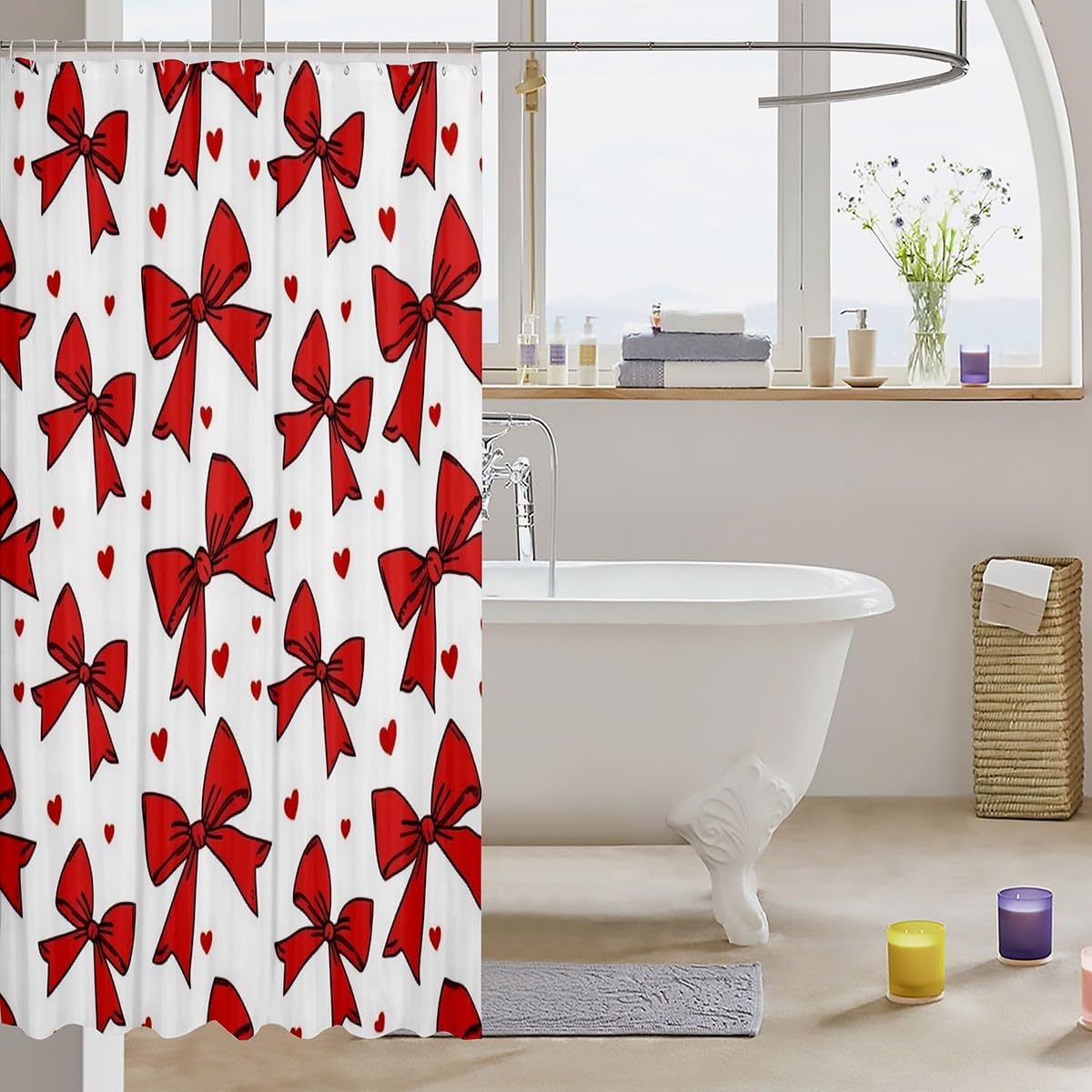 Feelyou Red Bow Shower Curtain Set 72x72 Cute Women