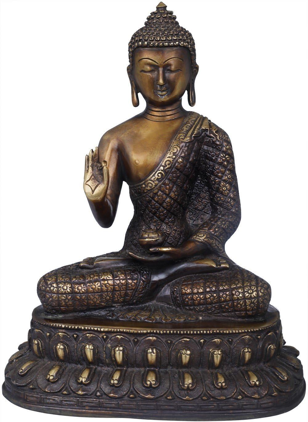 10-Inch Brass Chequered Robe Buddha Statue 1