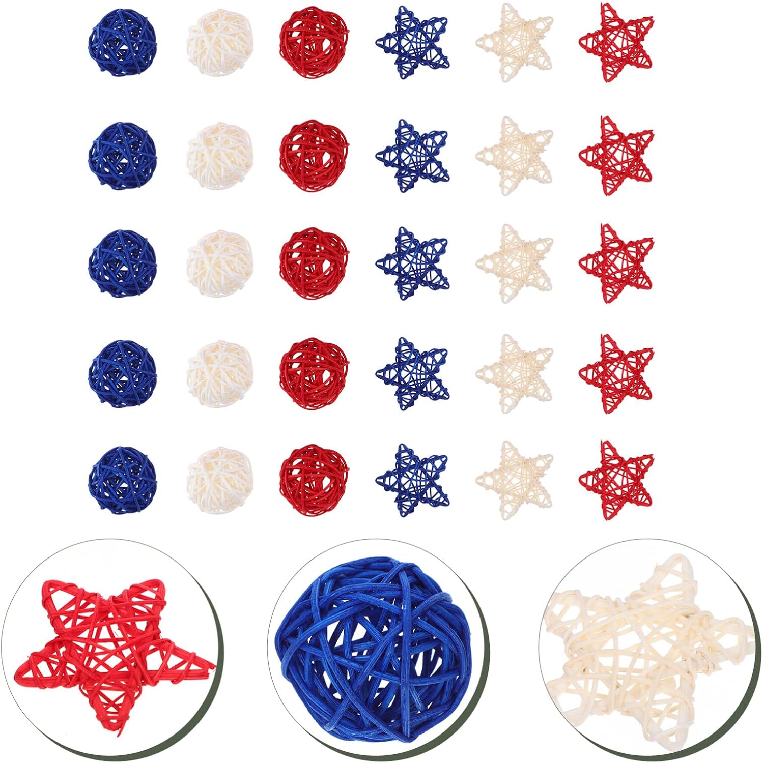 HOMSFOU 30PCS Rattan Decorative Balls for Independence Day