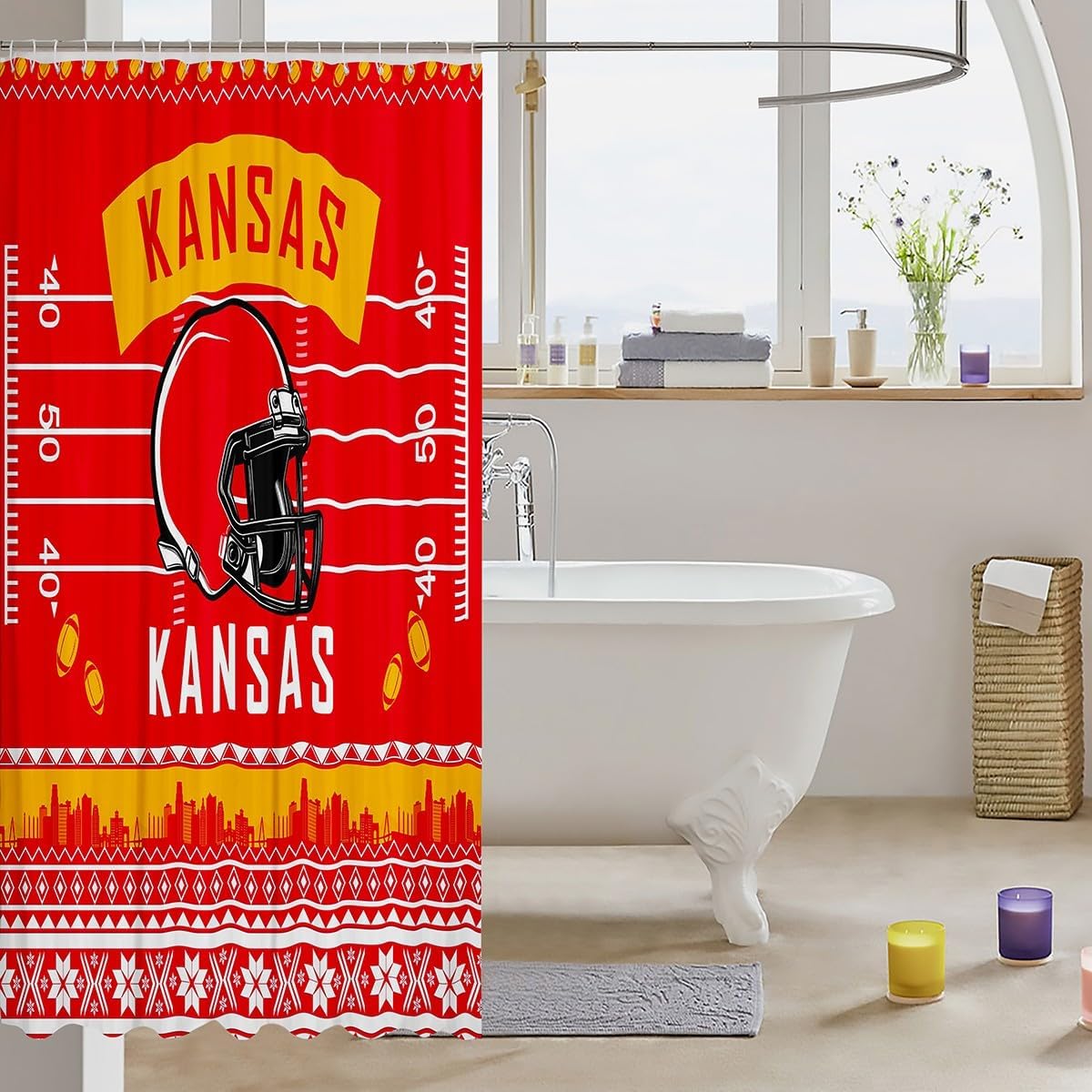 Feelyou Yellow Red American Football Shower Curtain Set 72x72