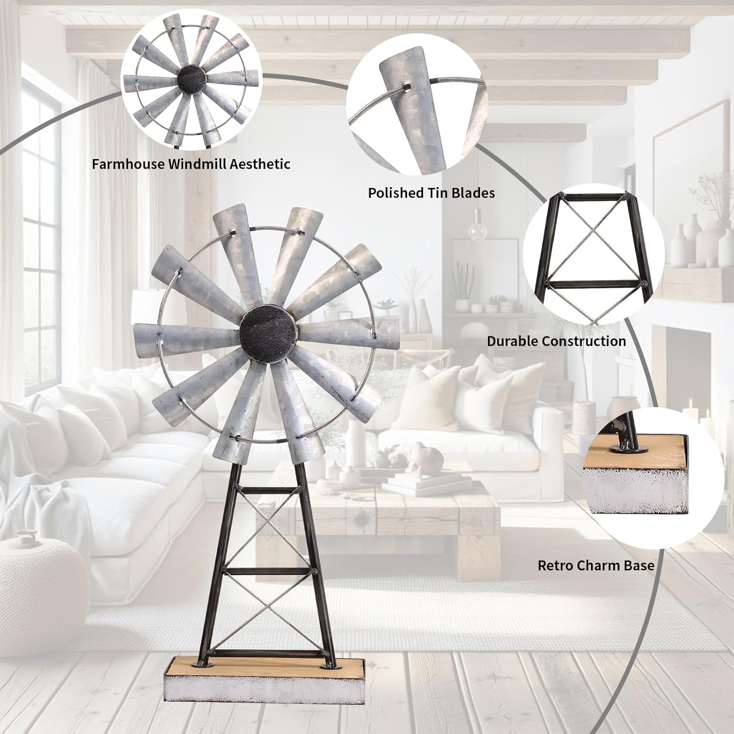 MODE HOME Charming Tall Galvanized Windmill Decor