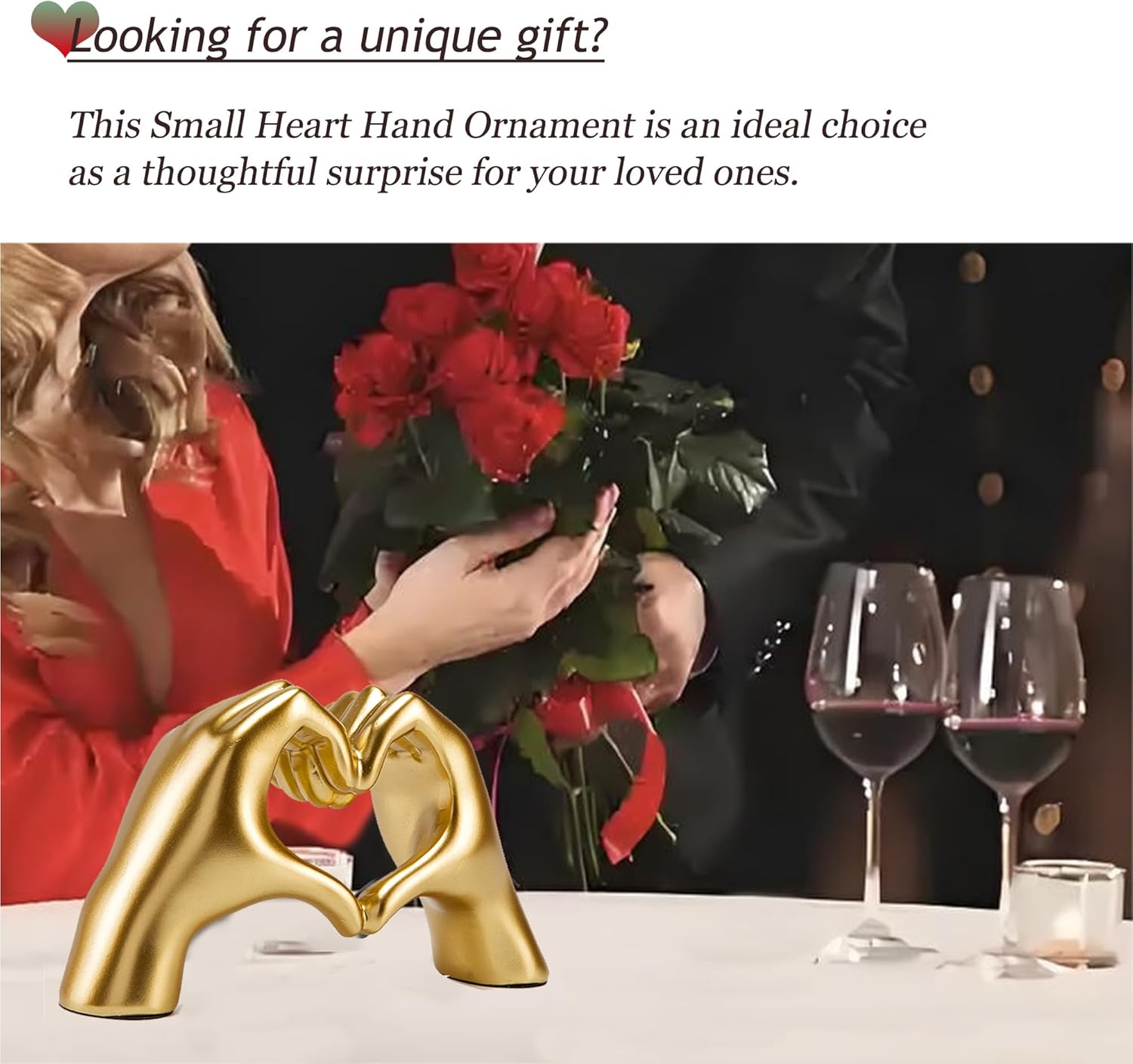 Small Heart Hands Statue in Gold - Cute Love Decor for Home and Office