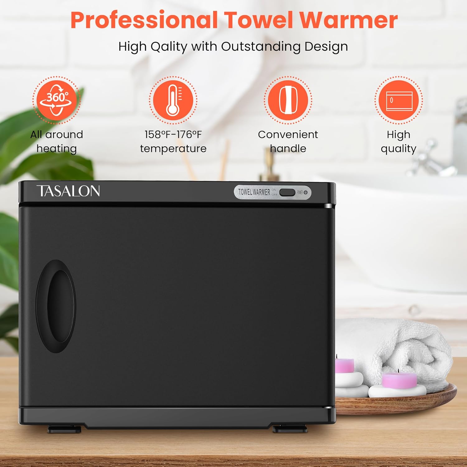 TASALON Hot Towel Warmer Cabinet 23L 72 Towels Black