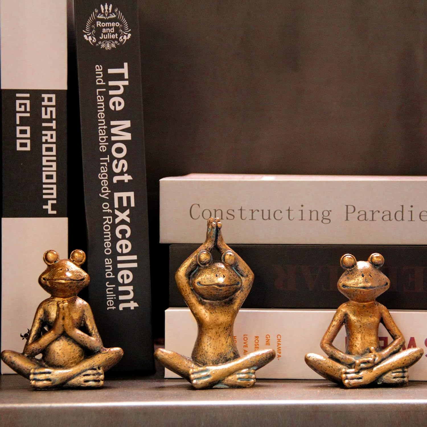 Smadeer Bronze Frog Figurines 3-Piece Yoga Set
