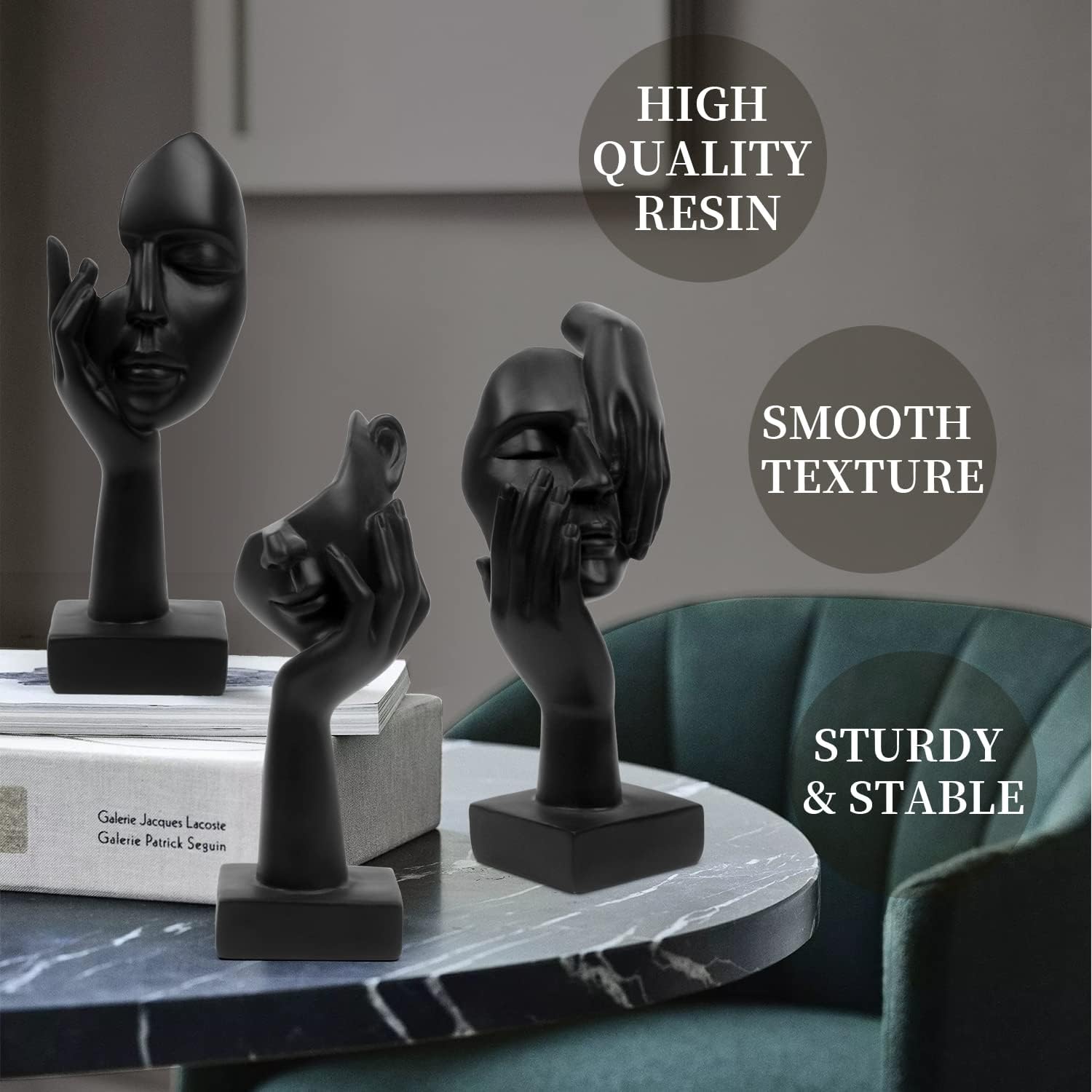 3 Pcs Thinker Statue Modern Resin Sculptures for Home Office Decor 1