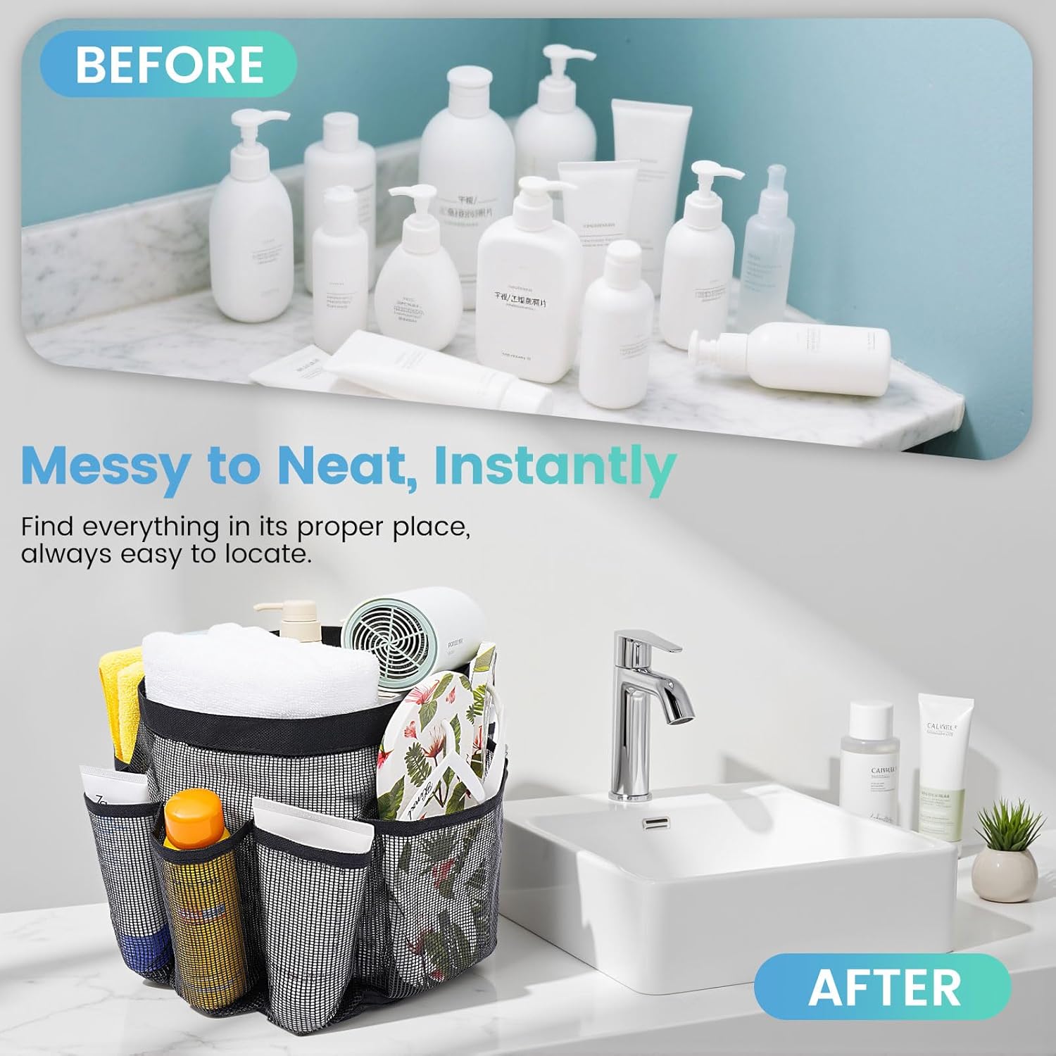 Asisnt Mesh Shower Caddy with 9 Pockets
